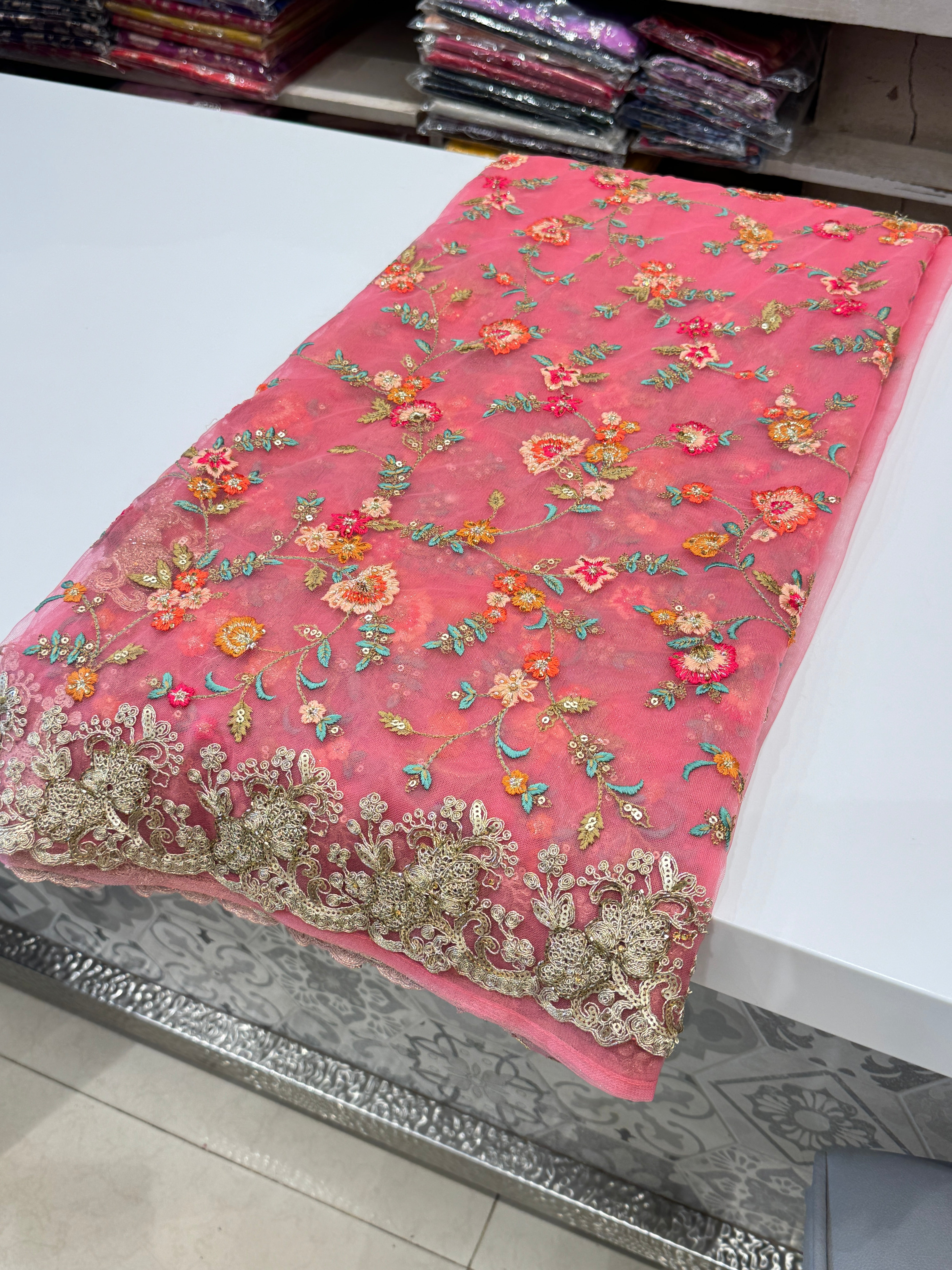 Pink Soft Net Resham Zari Embroidery Saree
