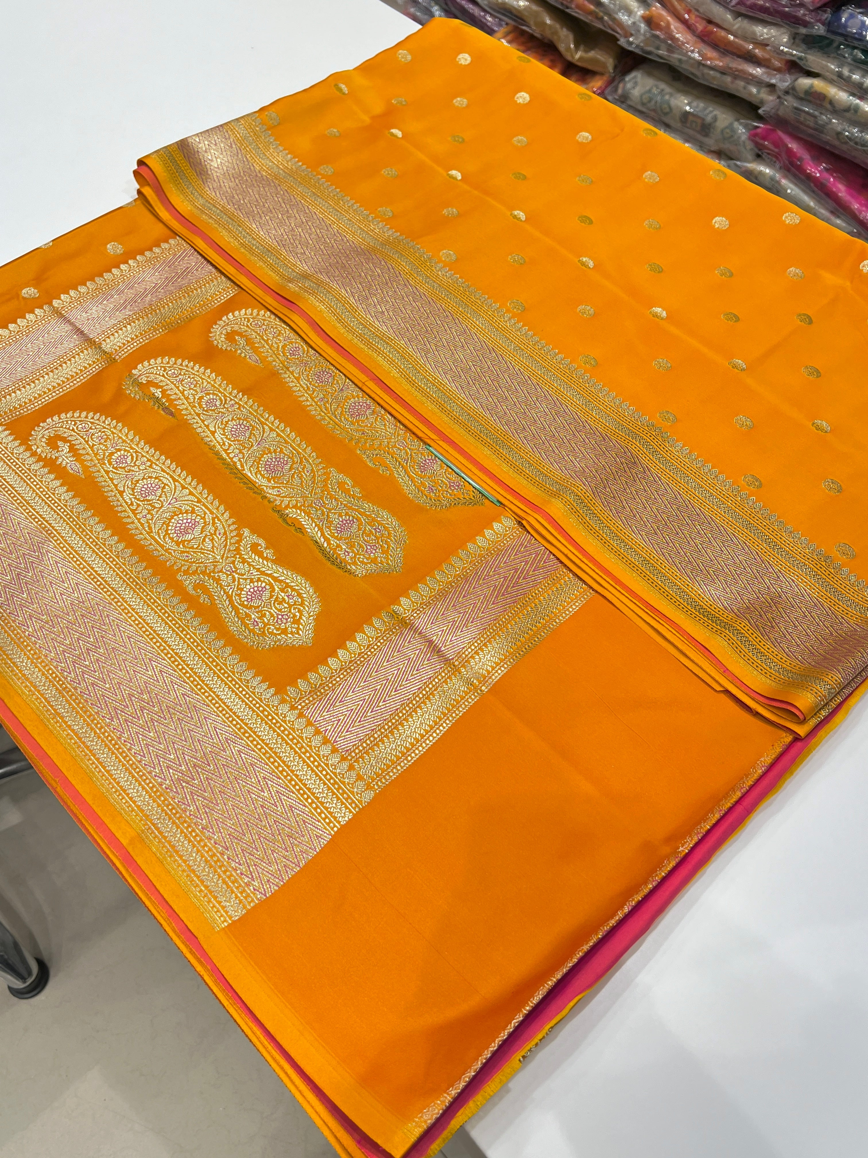 Mango Yellow Banarasi Small Chand Butti Saree