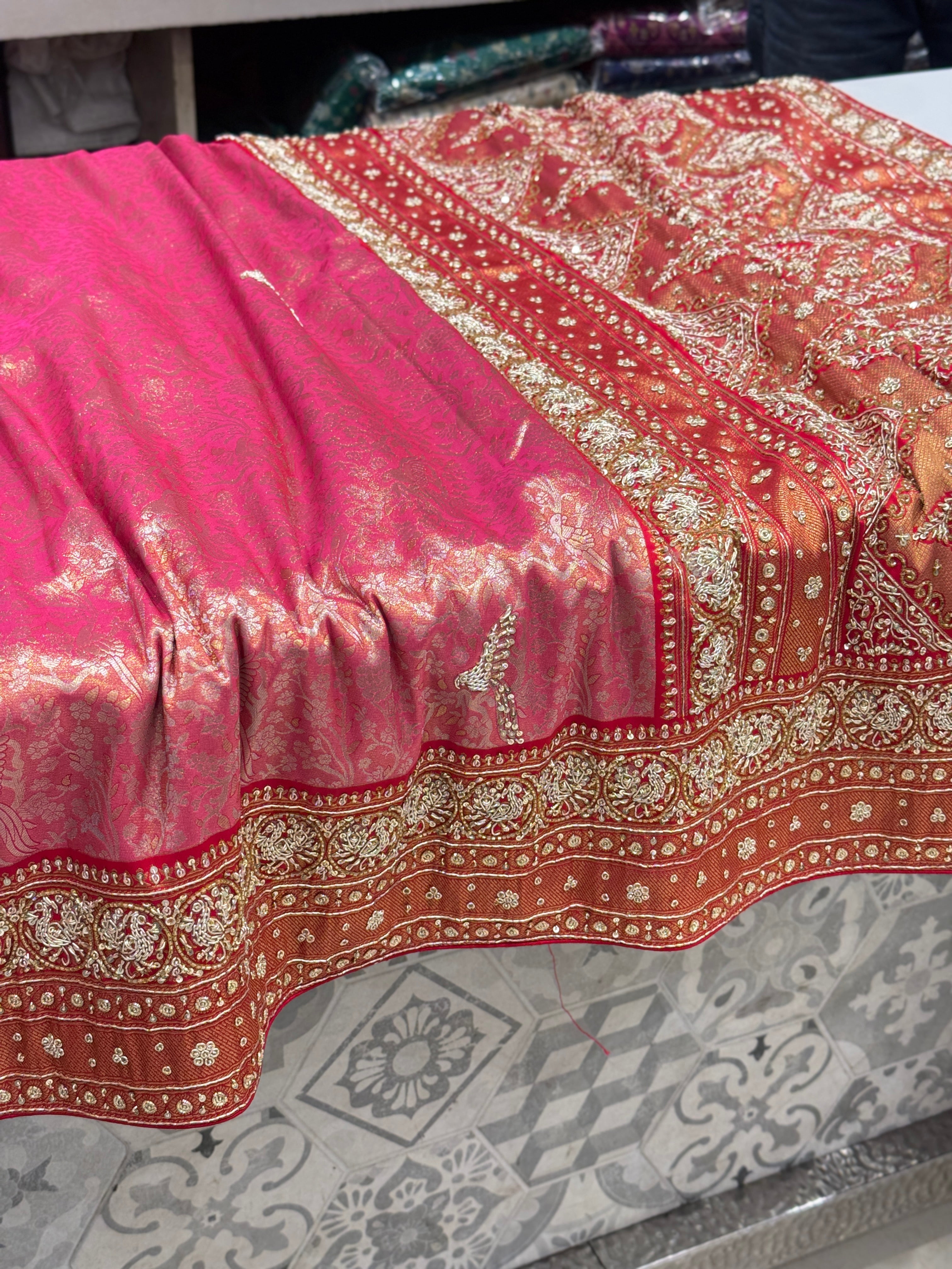 Crimson Kanjivaram Zardosi Hand Embroidery Saree