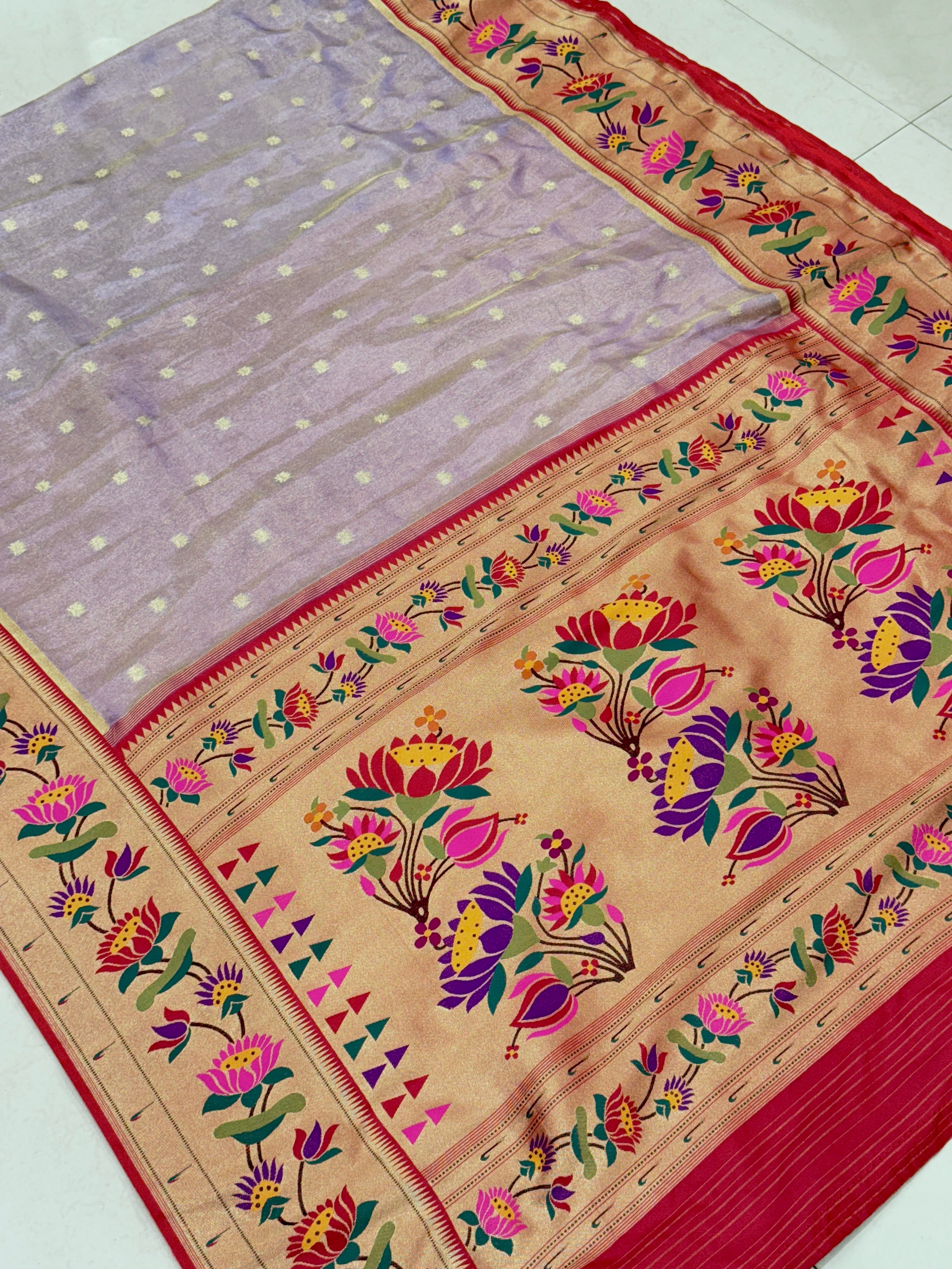 Lilac Tissue Paithani Lotus Border Saree