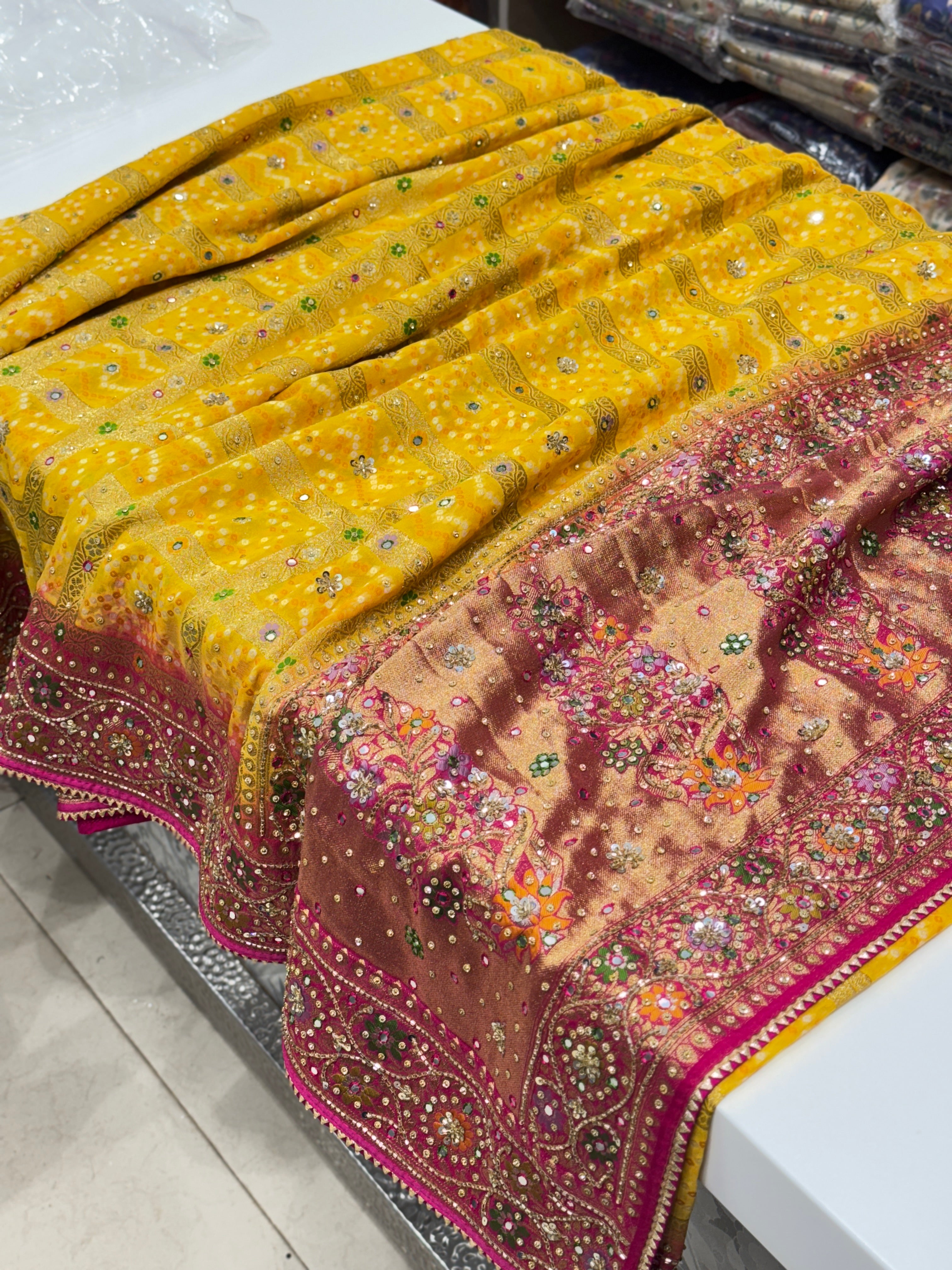 Yellow Rani Gharchola Saree Embroidery 2.0