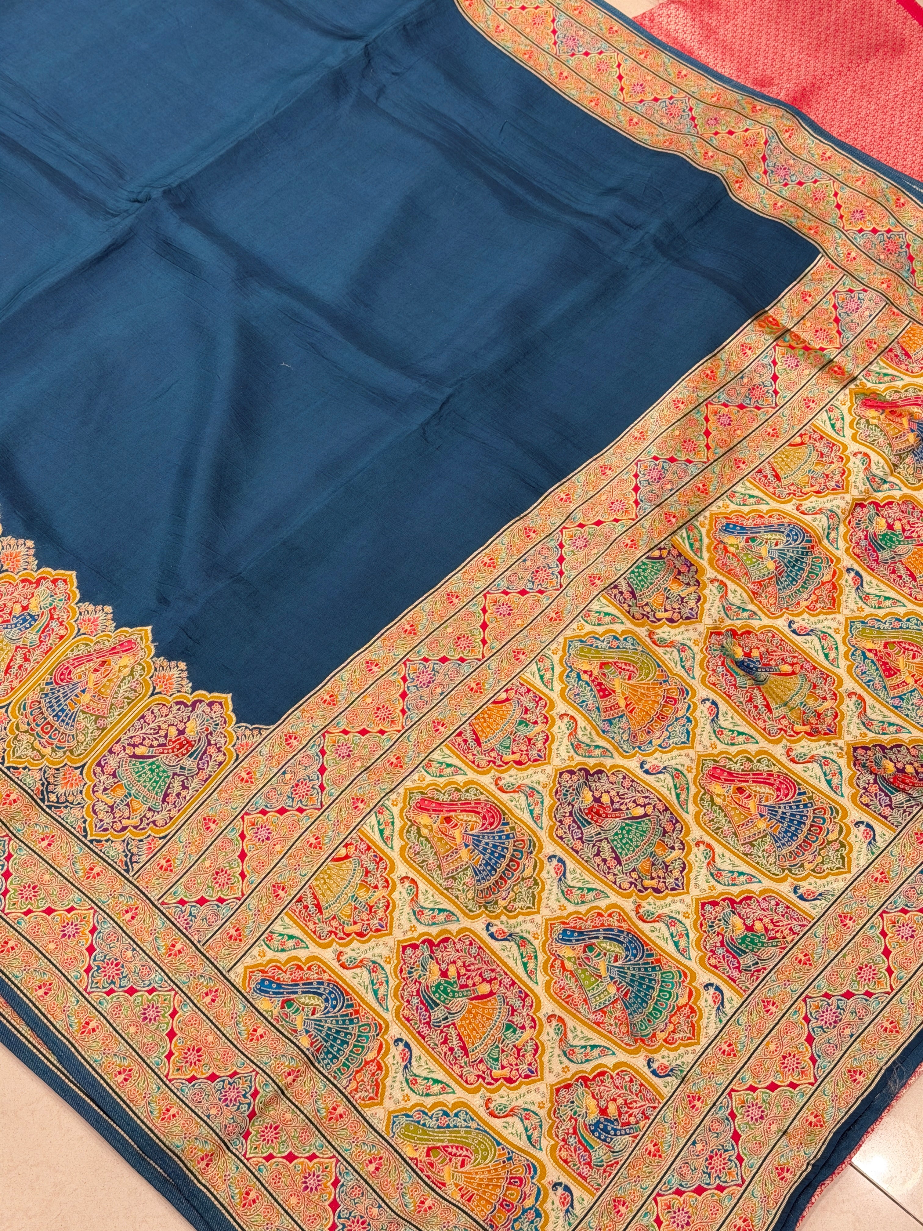 Blue Gala Weaved Pashmina Style Multi Colour Saree