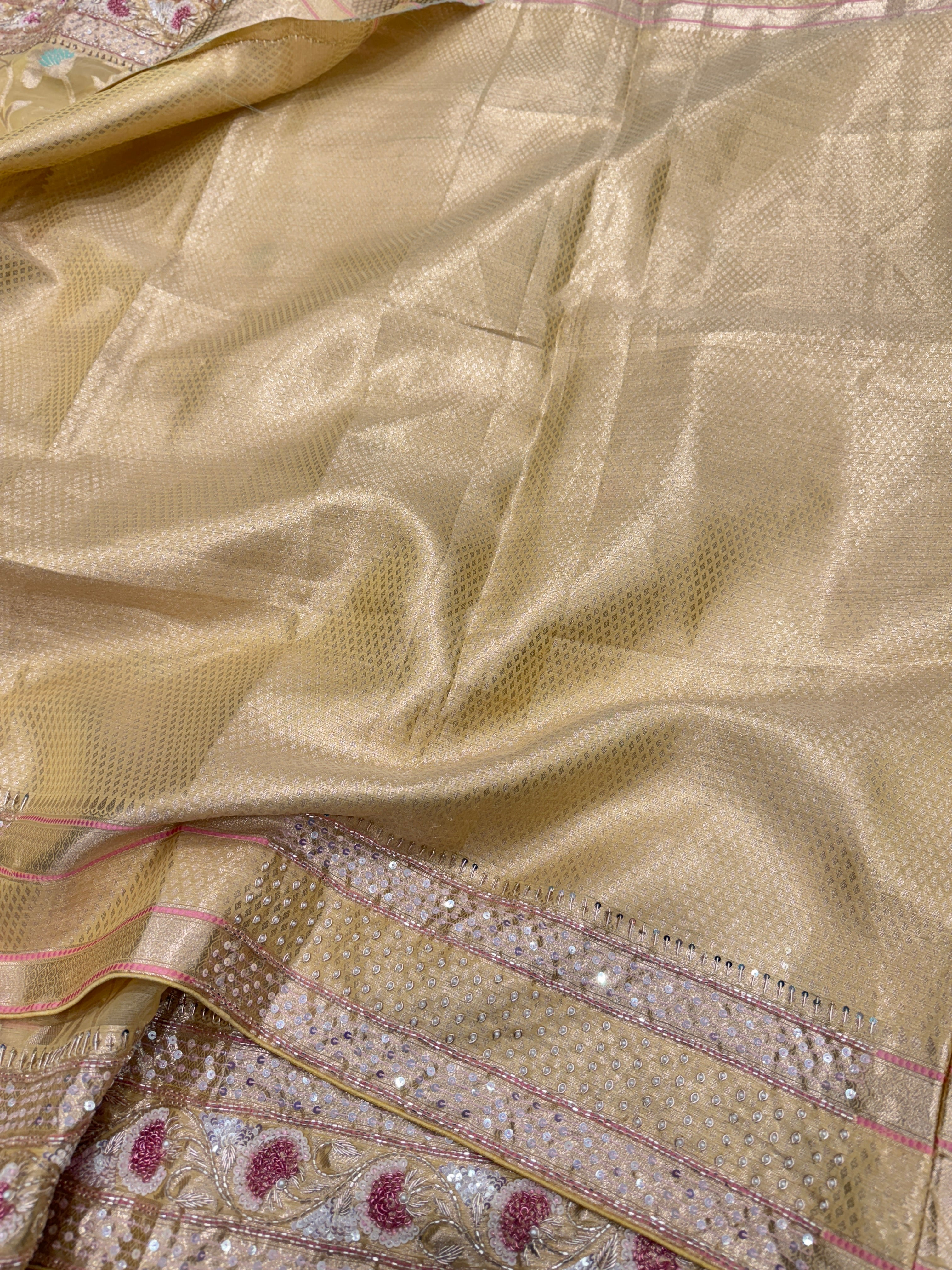 Yellow Meenakari Banarasi Kora Sequin Zardosi Hand Embroidery Saree