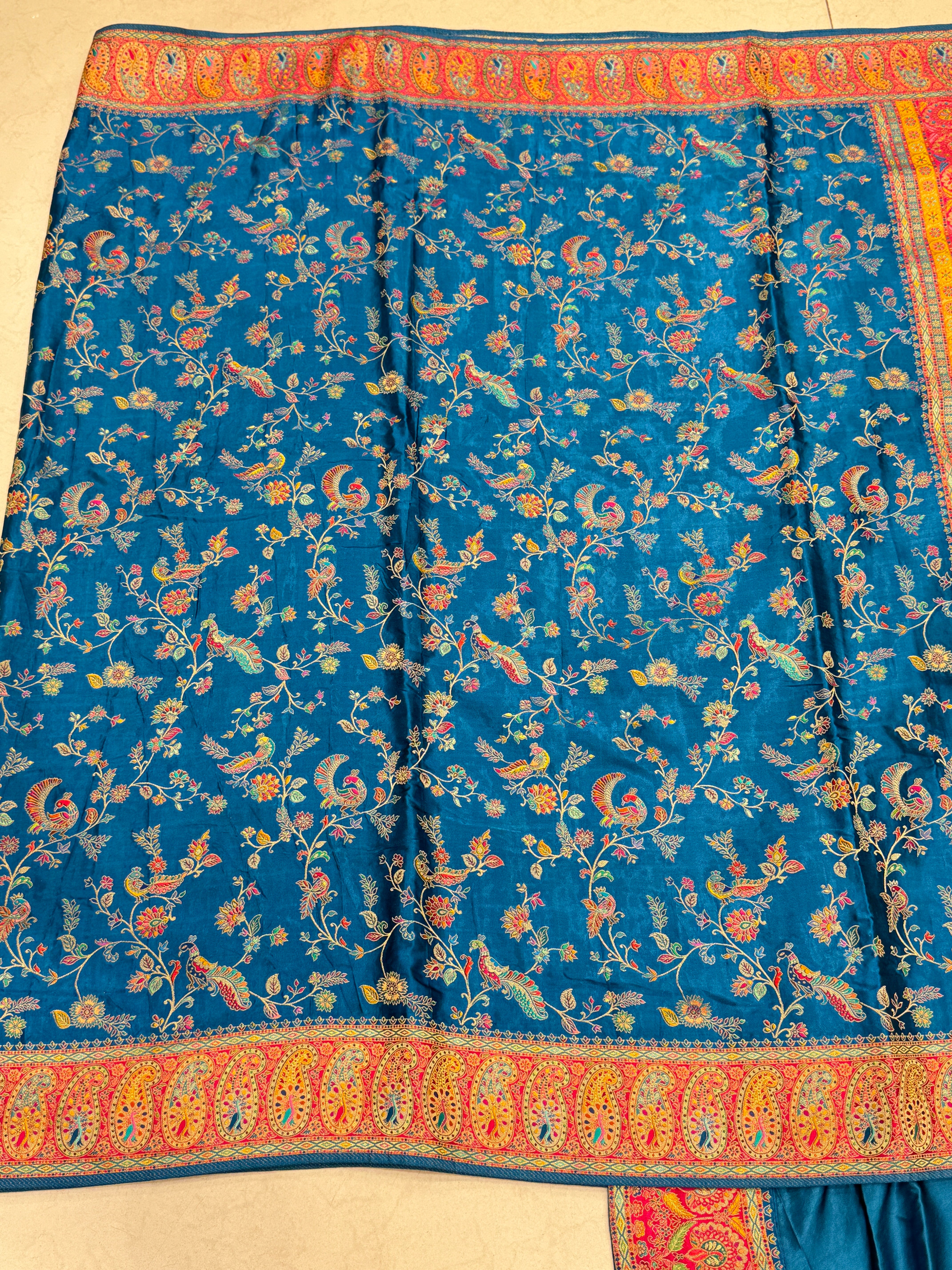 Blue Banarasi Modal Satin Pashmina Style Jaal Saree