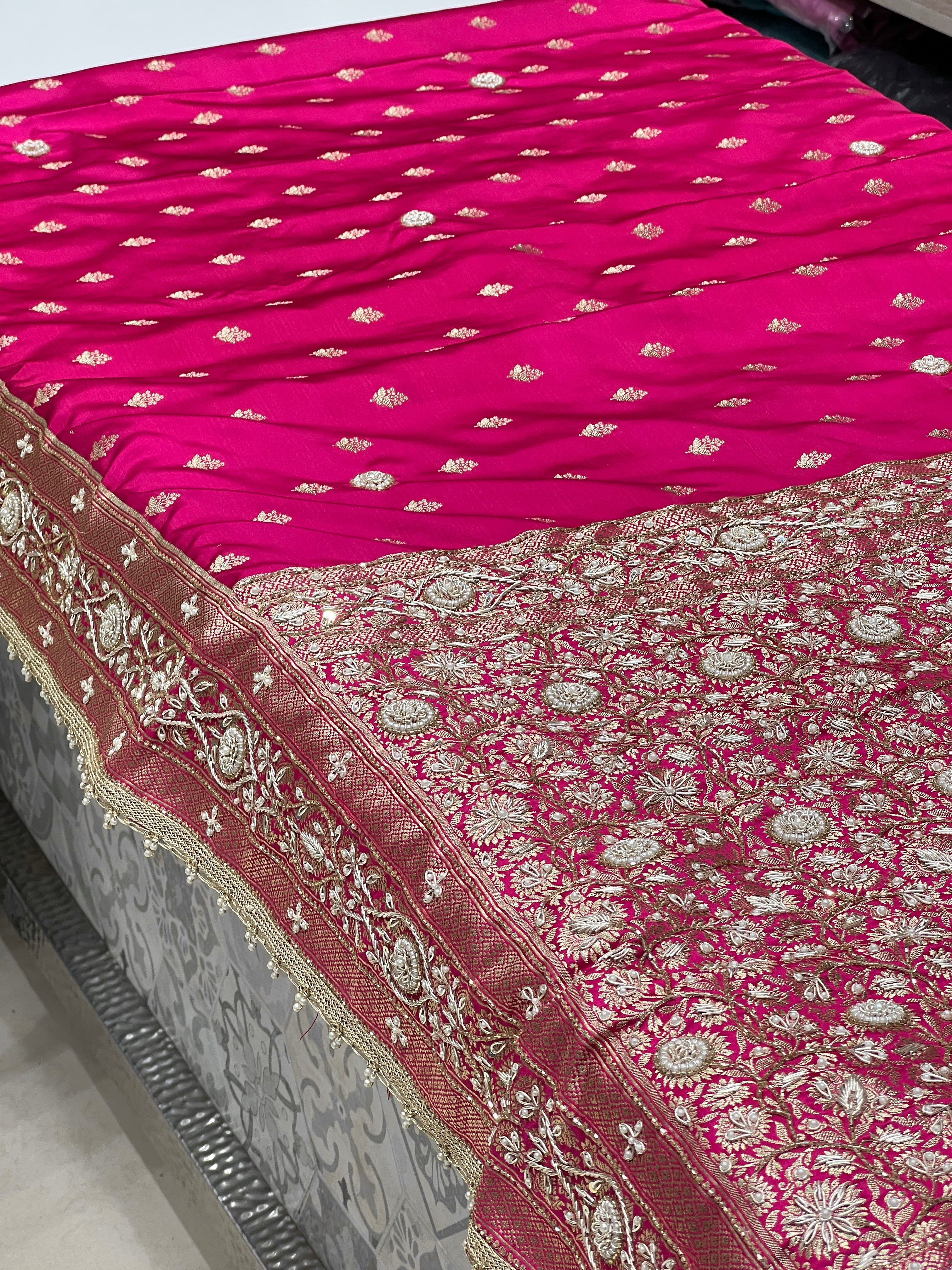 Rani Banarasi Buttis Hand Embroidery Saree