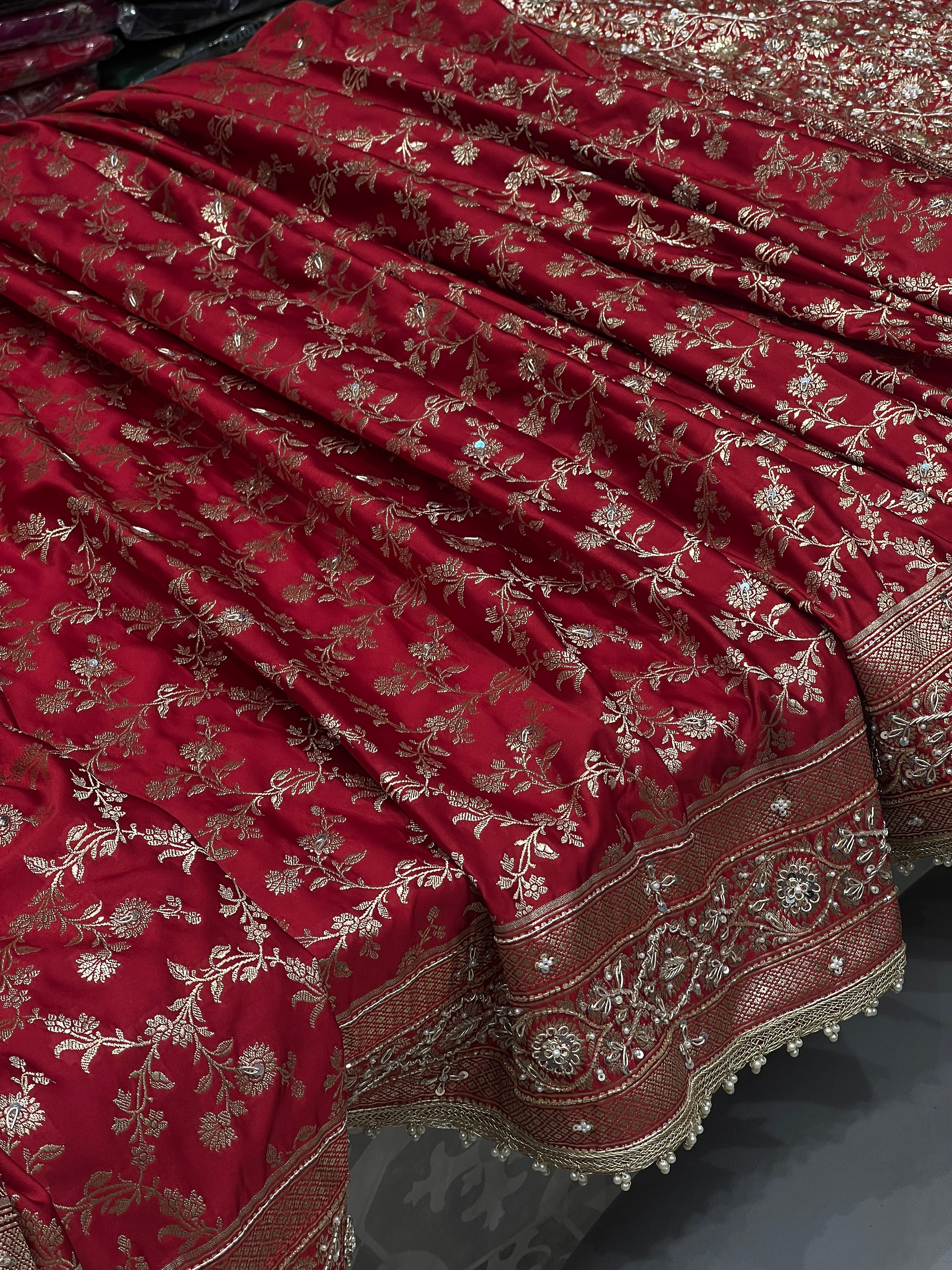 Maroon Banarasi Silk Jaal Hand Embroidery Saree