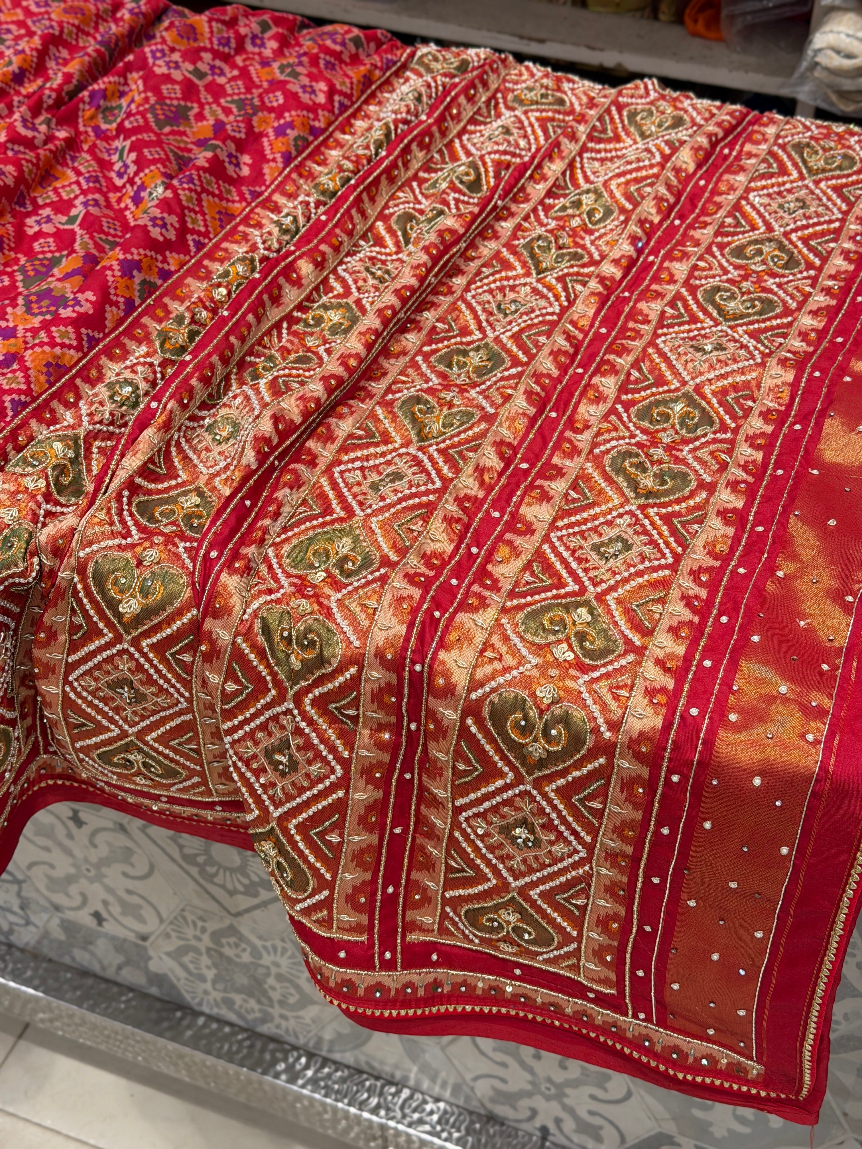 Red Patola Rata Bhat Hand Embroidery Saree