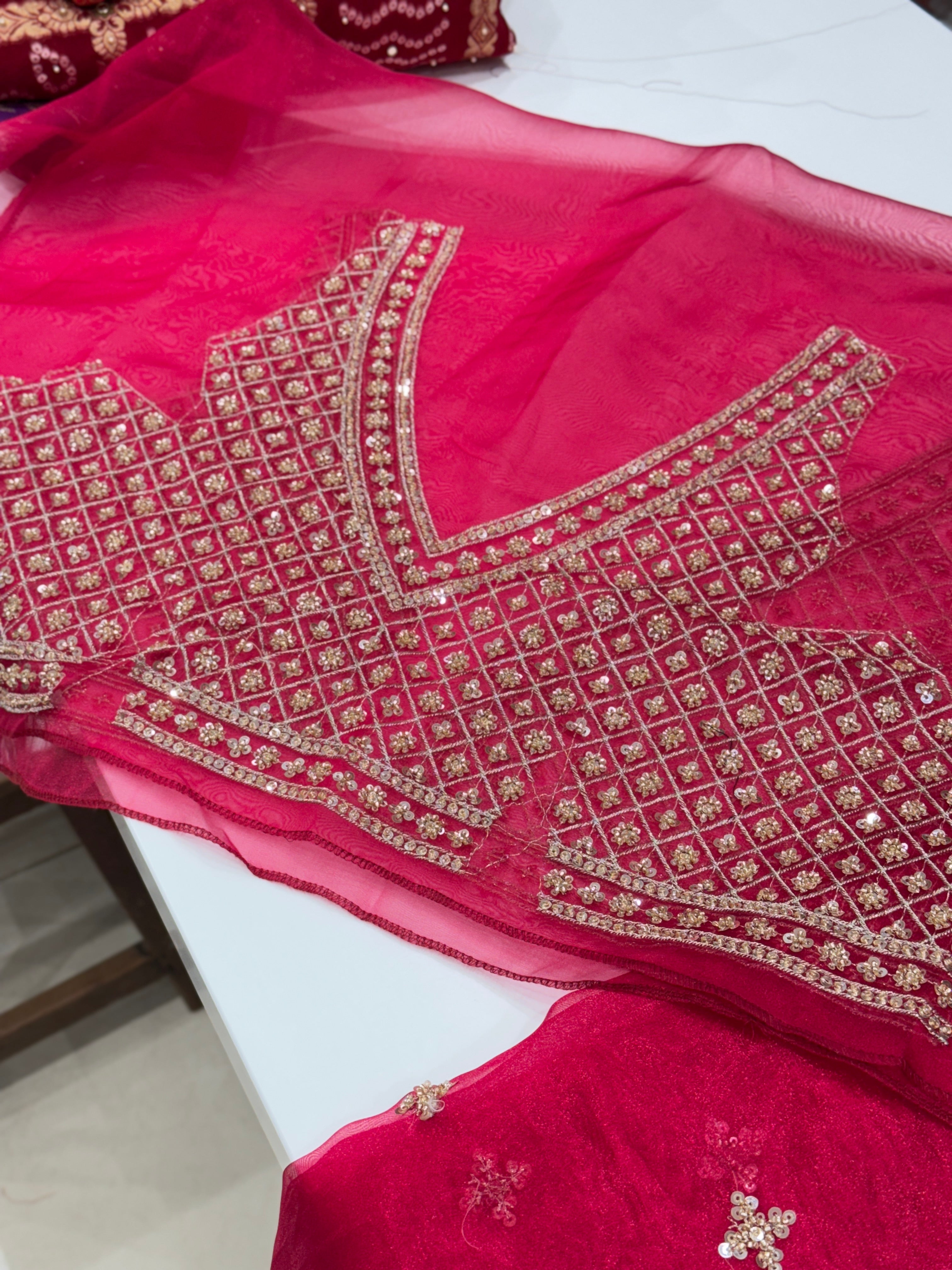 Rani Pink Tissue Organza Heavy Blouse Saree