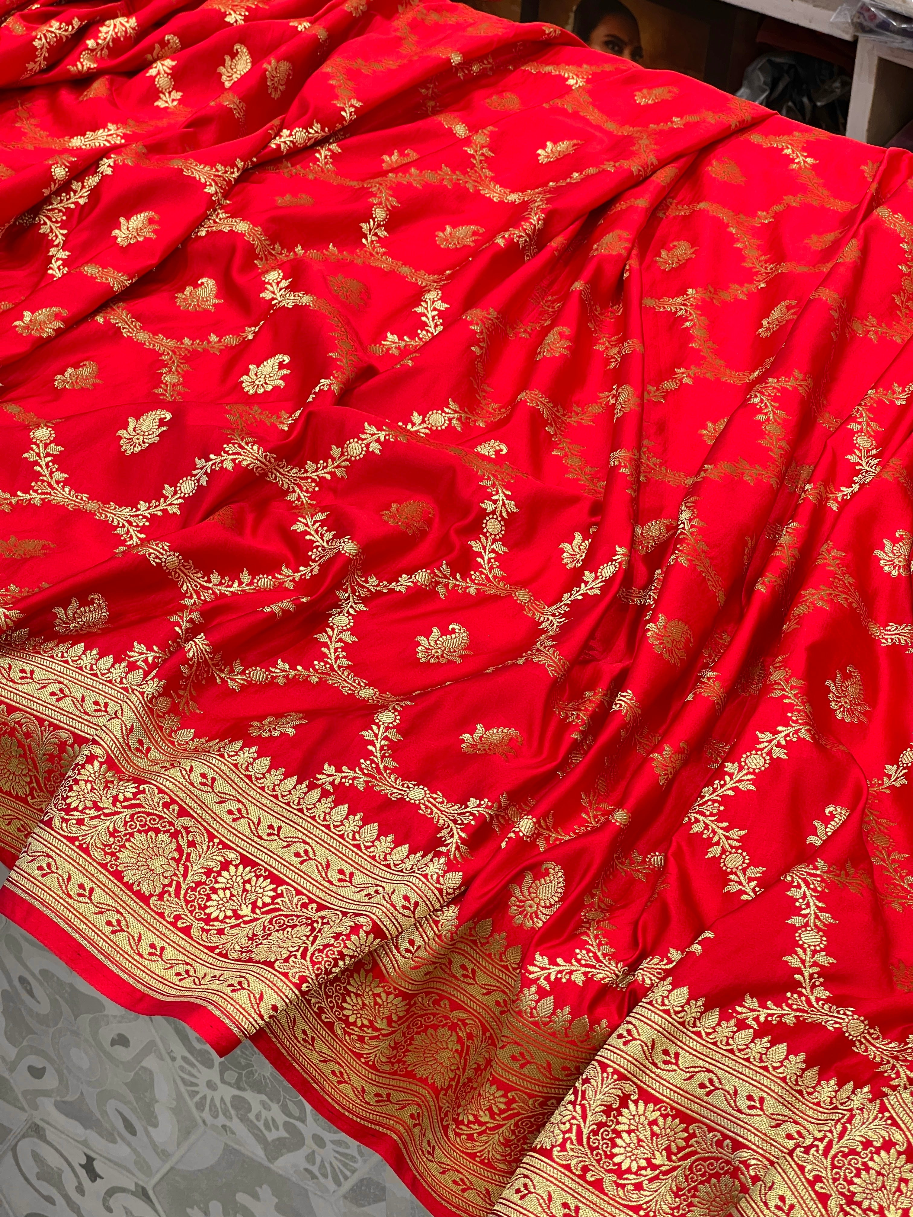 Red Banarasi Silk Contemporary Design Saree