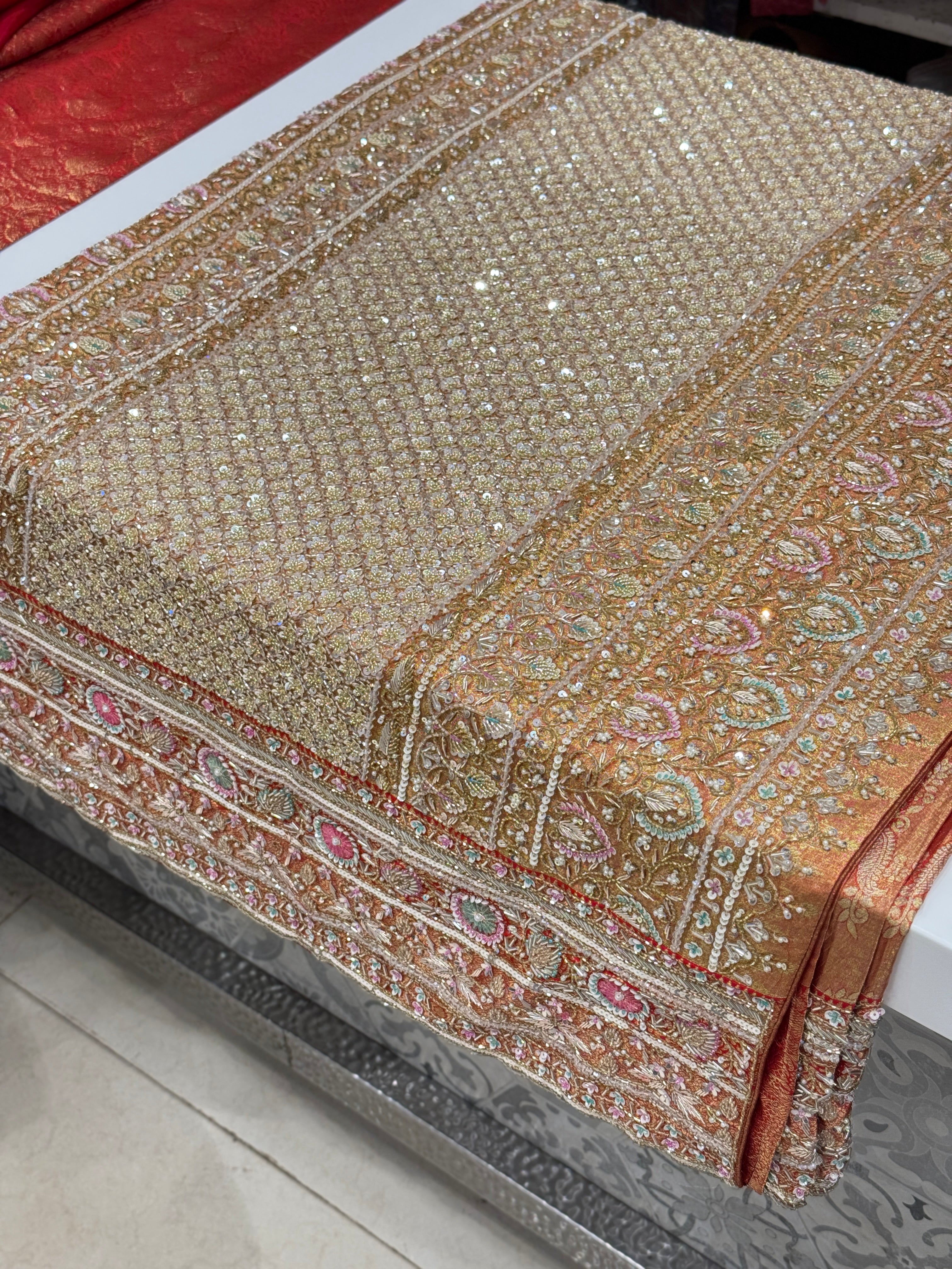 Red Kanjivaram Peacocks Hand Embroidery Saree