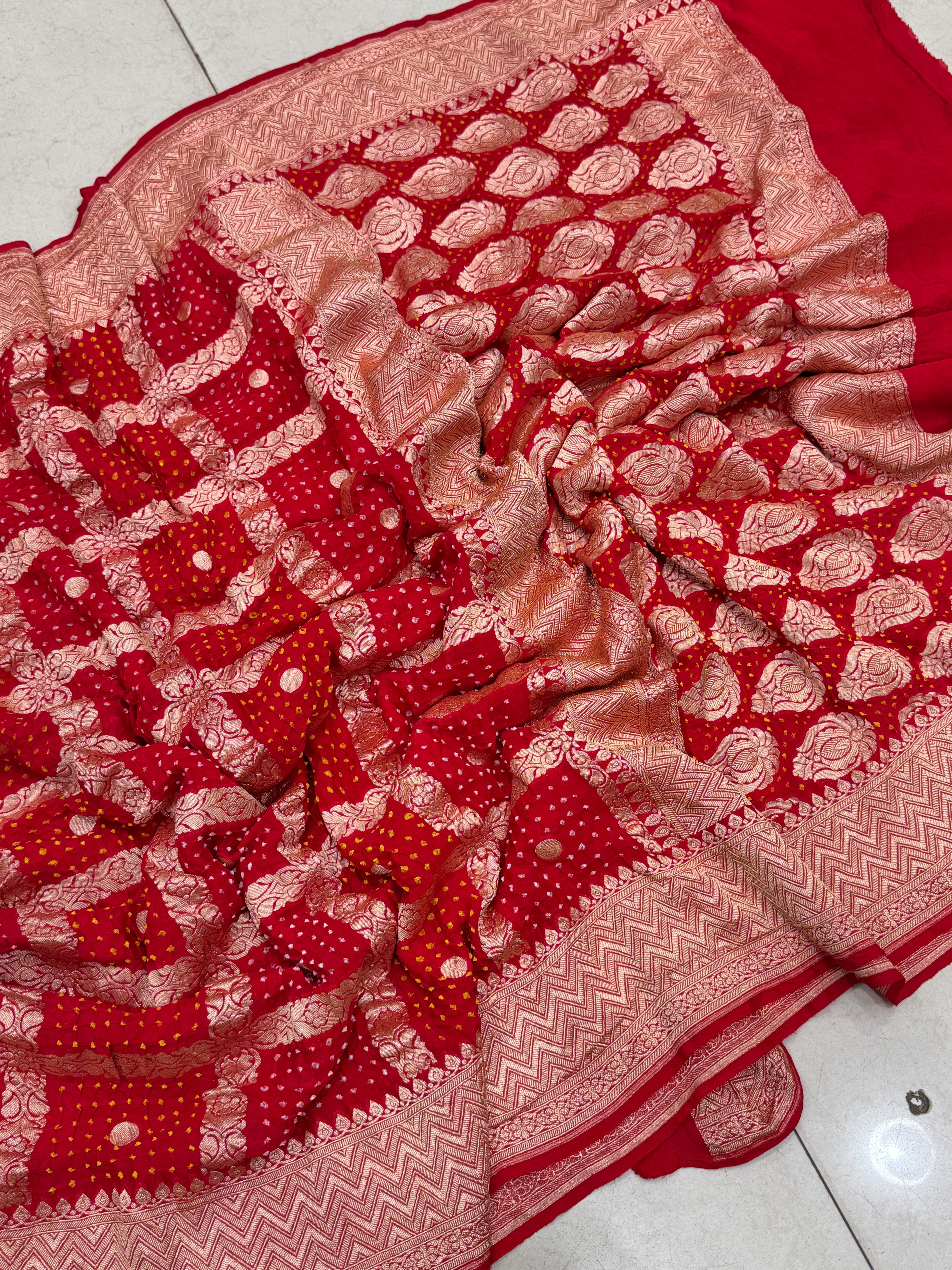 Red Bandhej Bandhini Saree