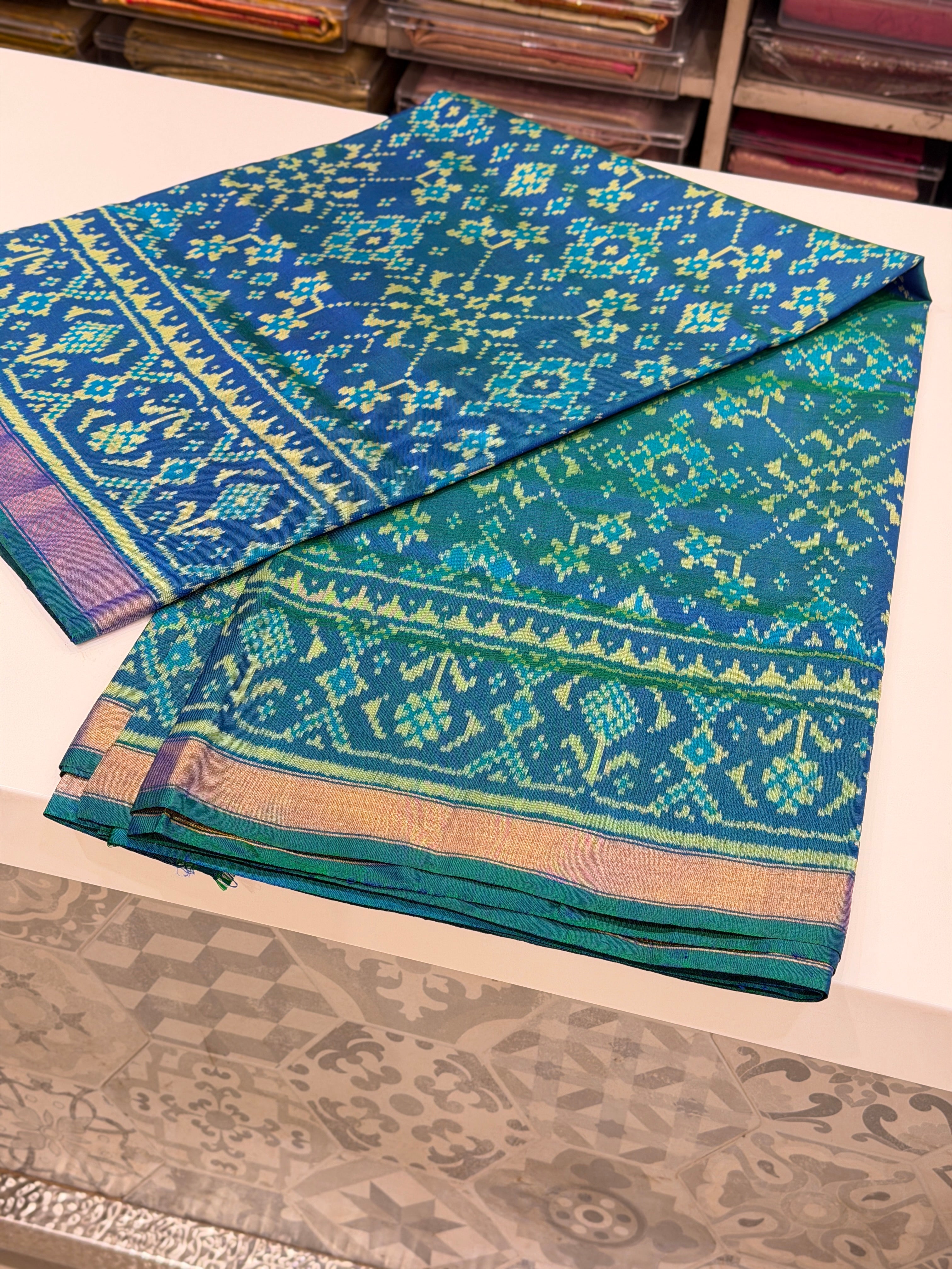 Cross Blue Navratna Patan Patola Handloom Saree