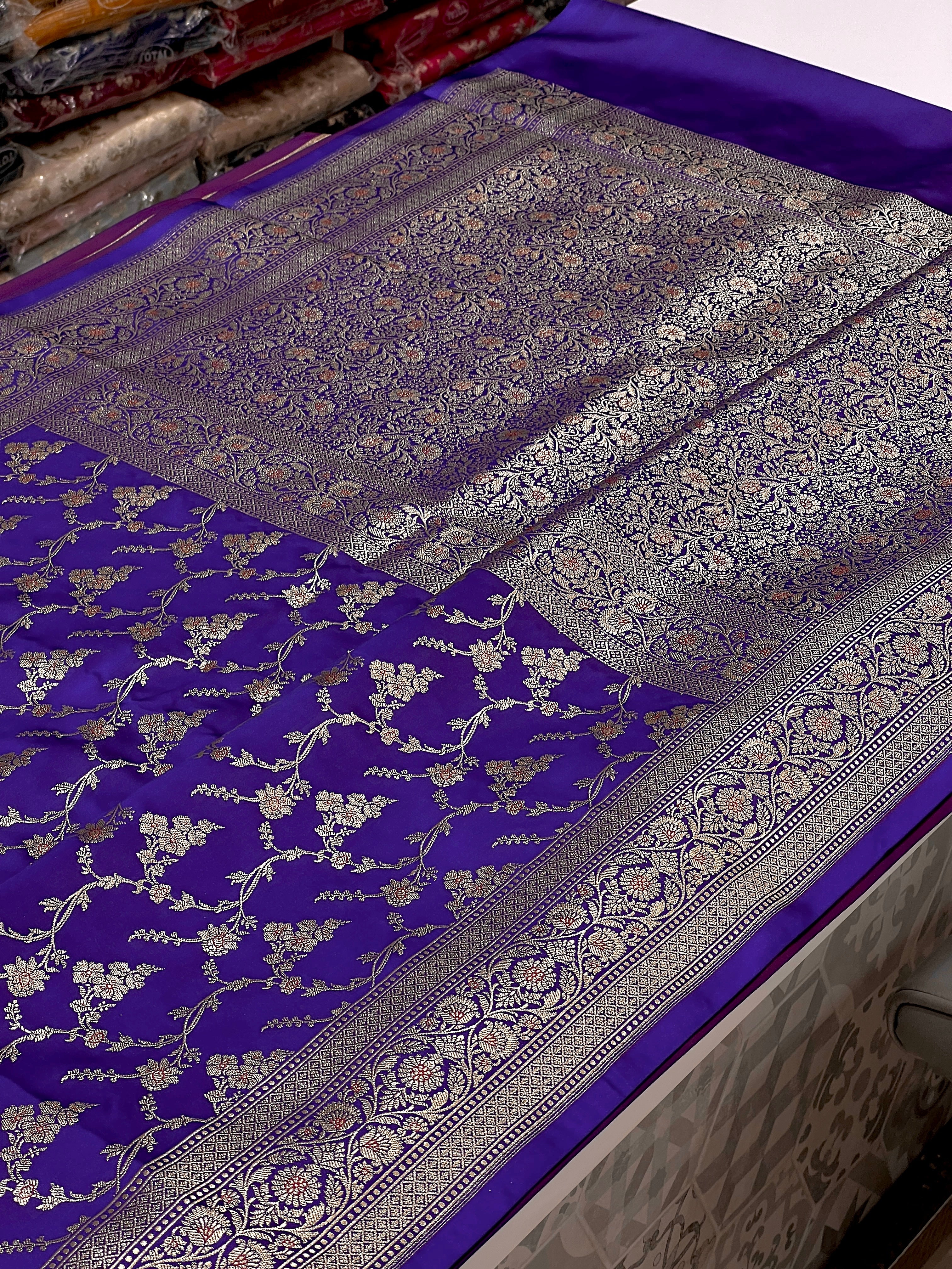 Purple Banarasi Jasmine Jaal Saree