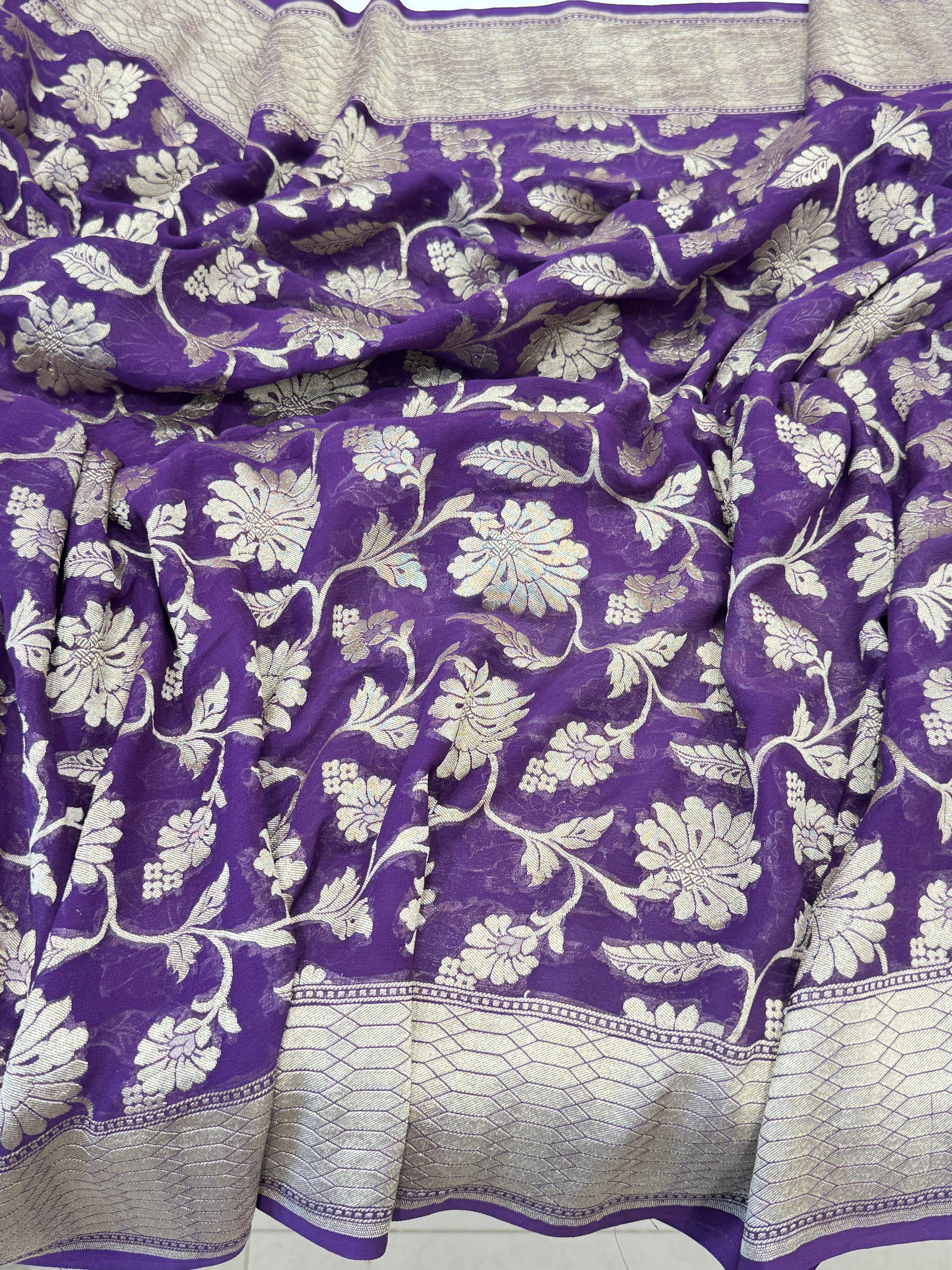 Purple Banarasi Floral Handloom Georgette Saree