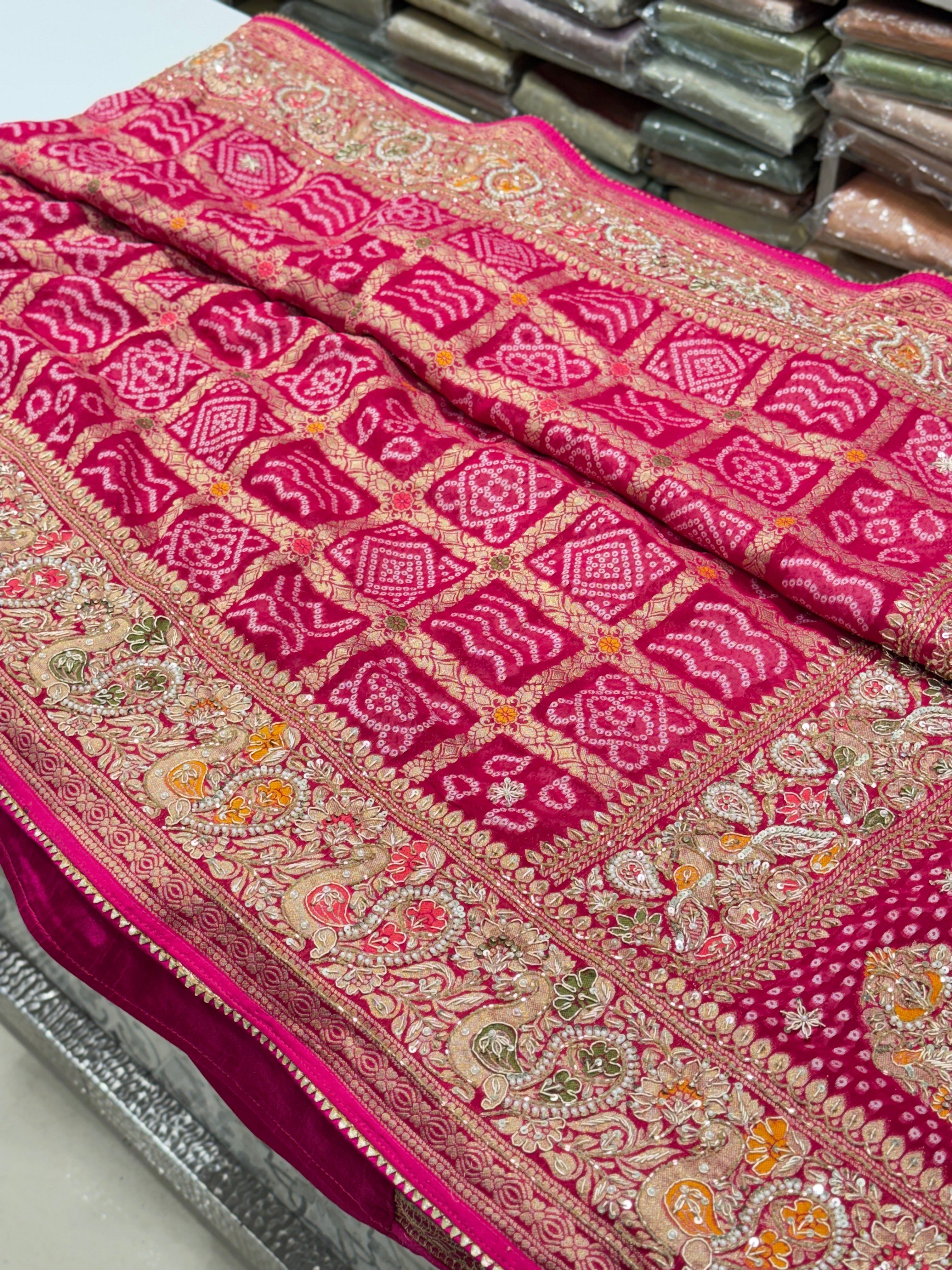 Rani Gharchola Zardosi Hand Embroidery Saree Georgette