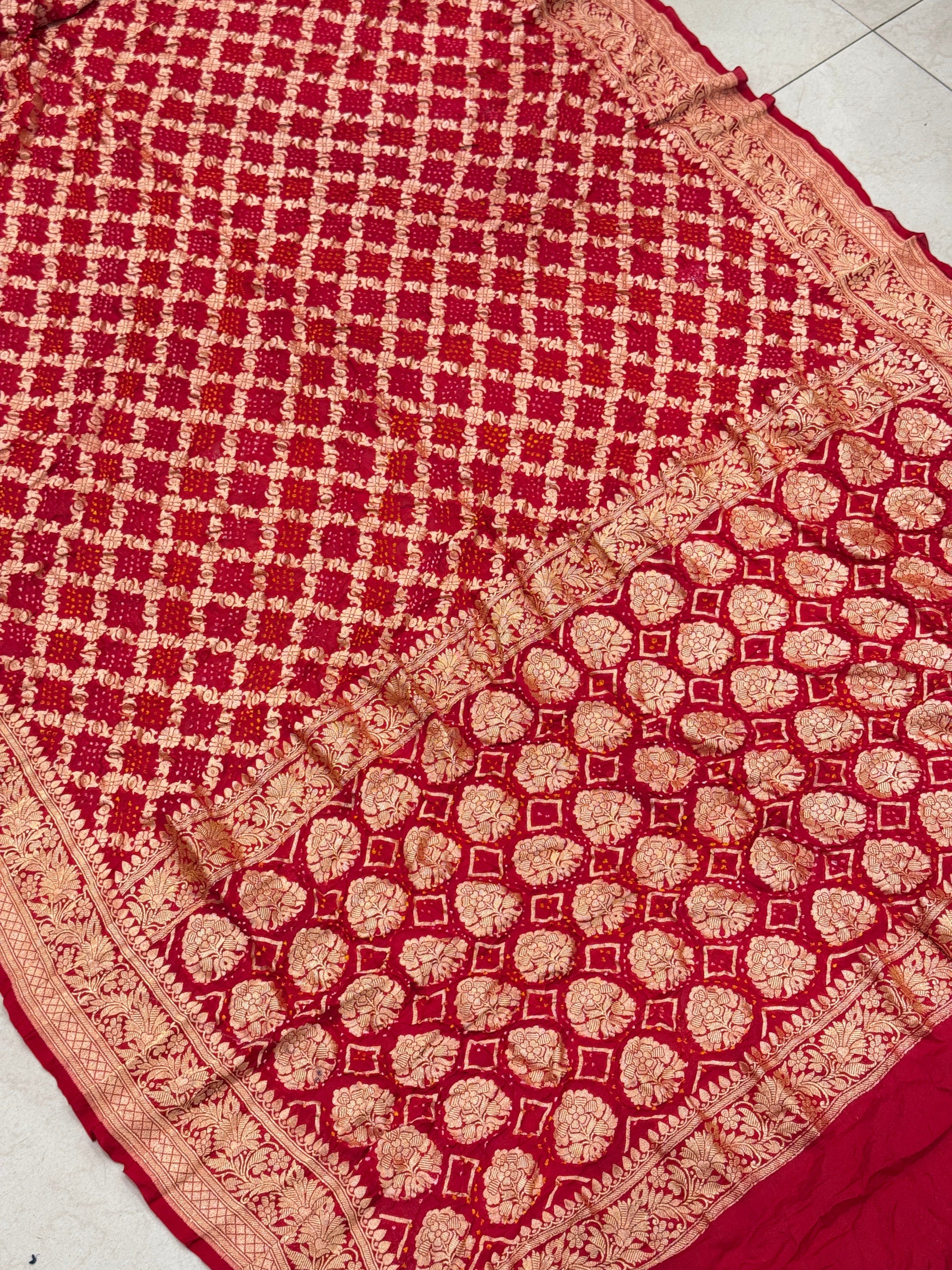 Red Bandhej Bandhini Saree