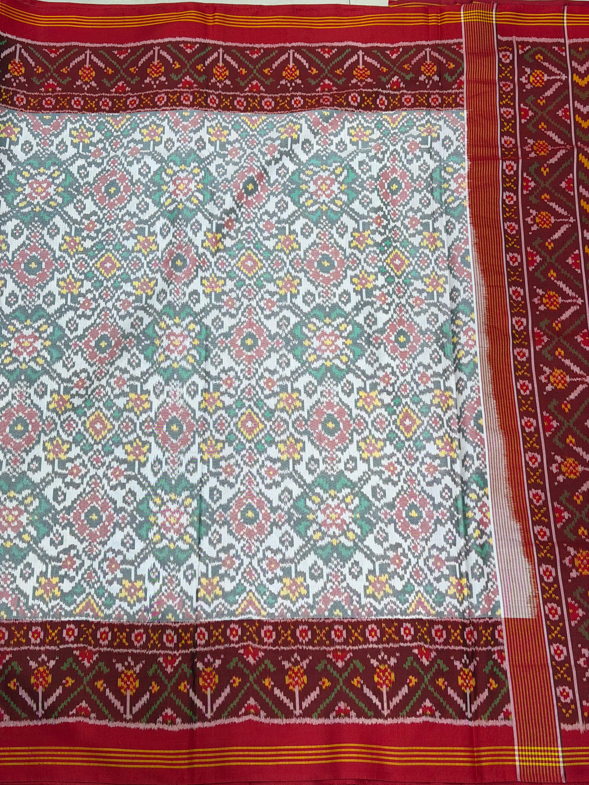 White Red Navratna Patan Patola Handloom Pure Silk Saree