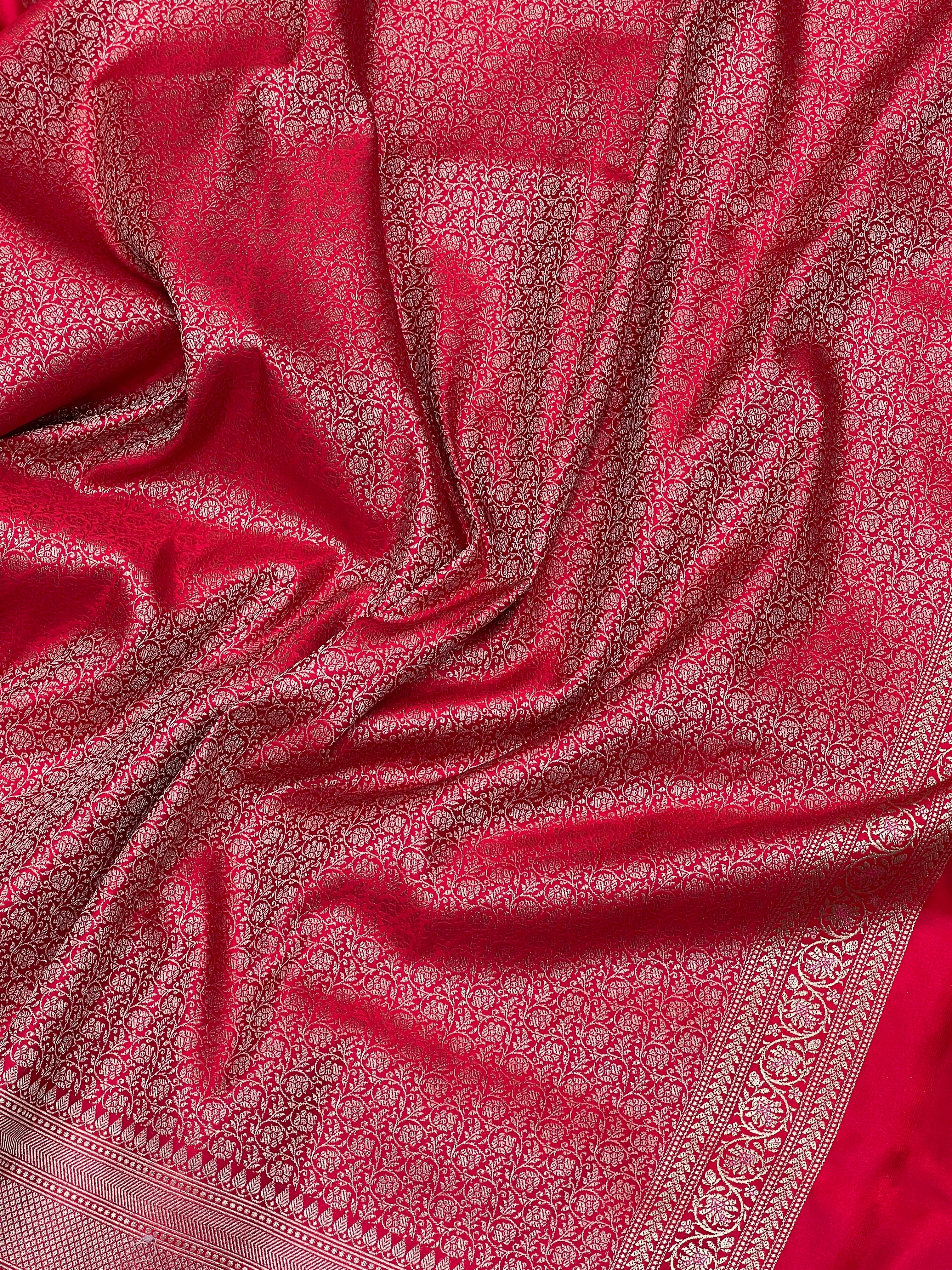 Red Banarasi Silk Criss Cross Butti Saree