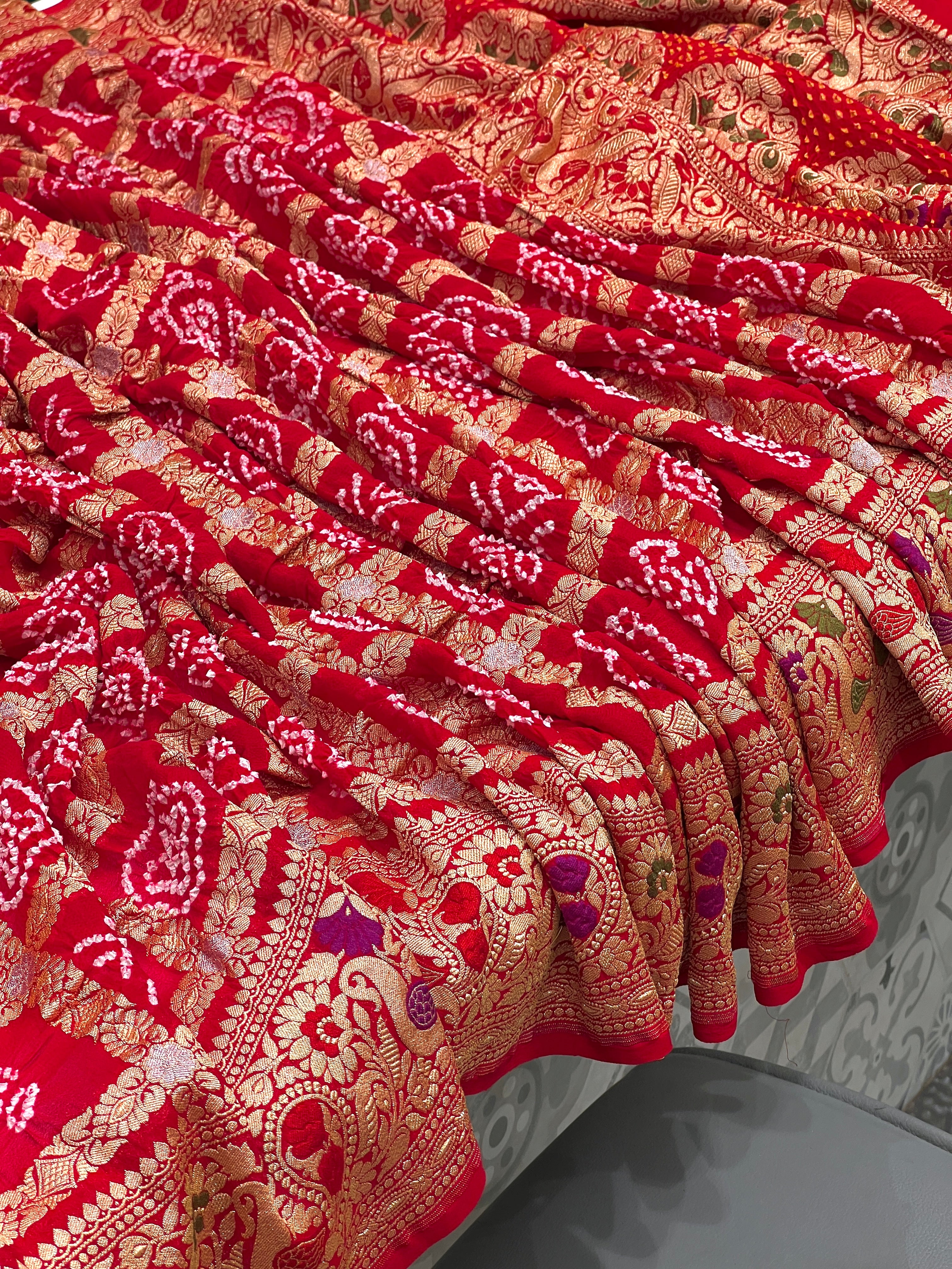 Red Pure Georgette Handloom Gharchola