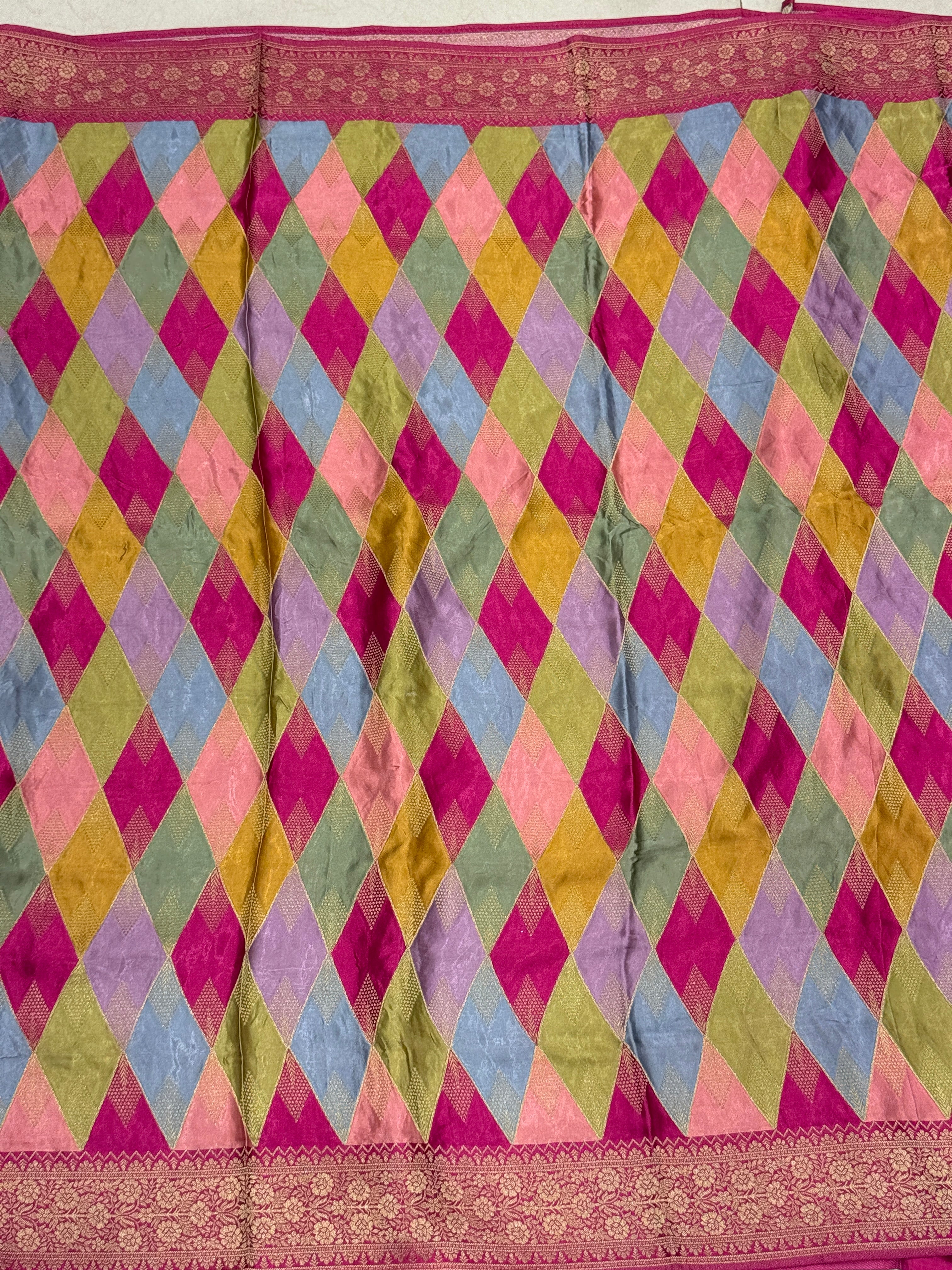 Yellow Rani Contemporary Kaju Katli Design Banarasi Modal Satin Rangkat Saree