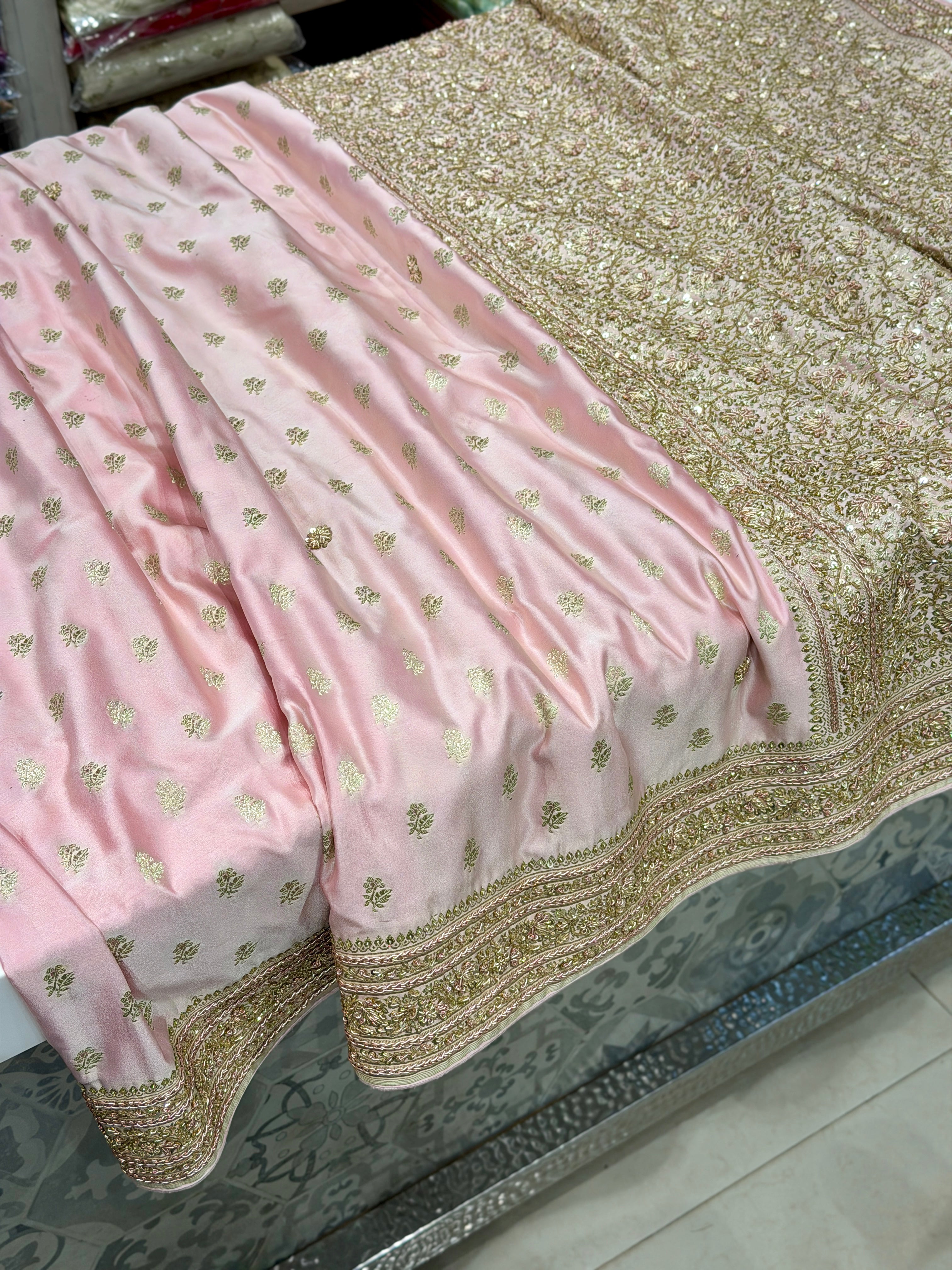 Pink Banarasi Buttis Zardosi Chain Hand Embroidery Saree