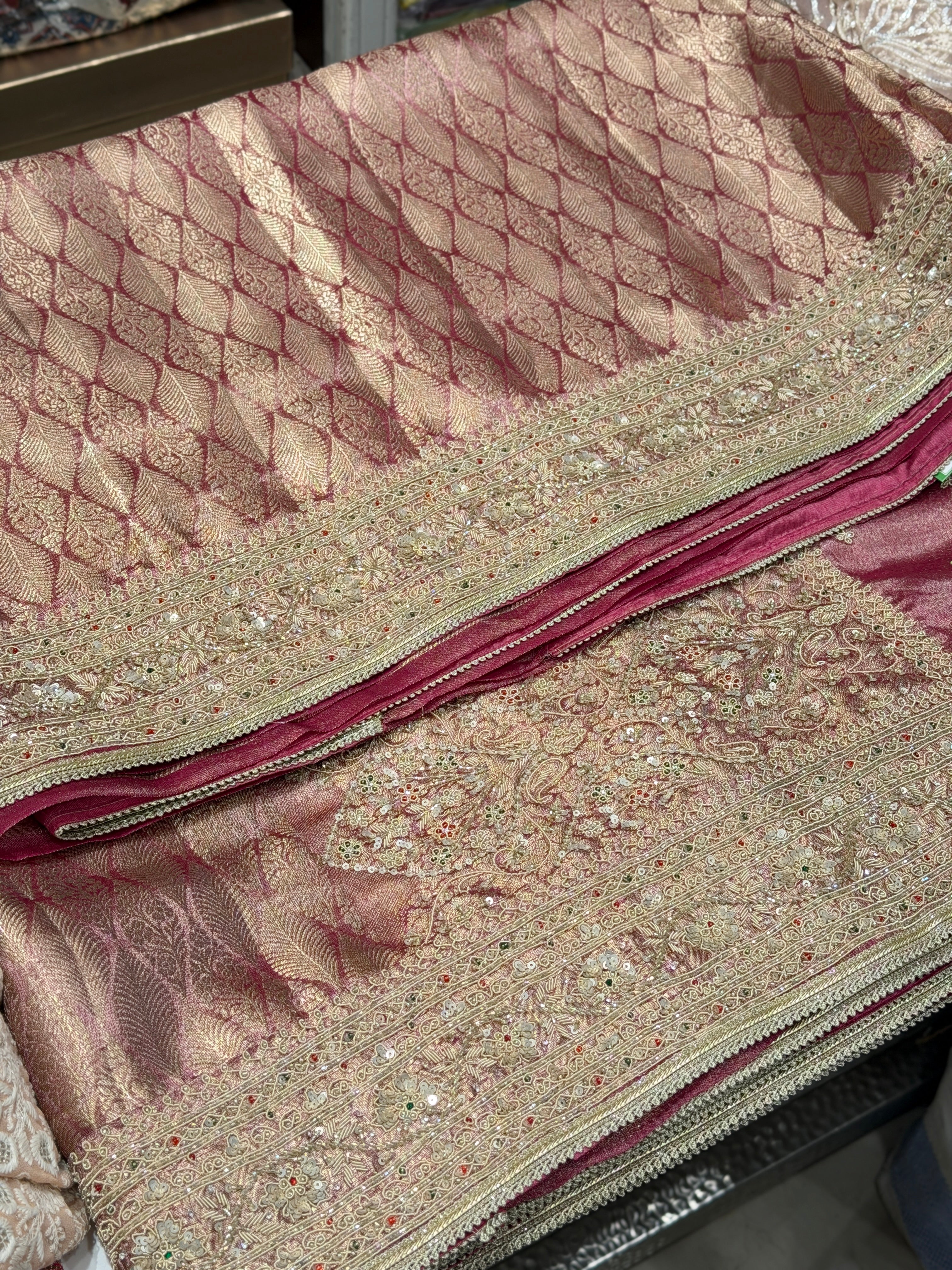 Red Tissue Kanjivaram Contemporary Hand Embroidery Saree