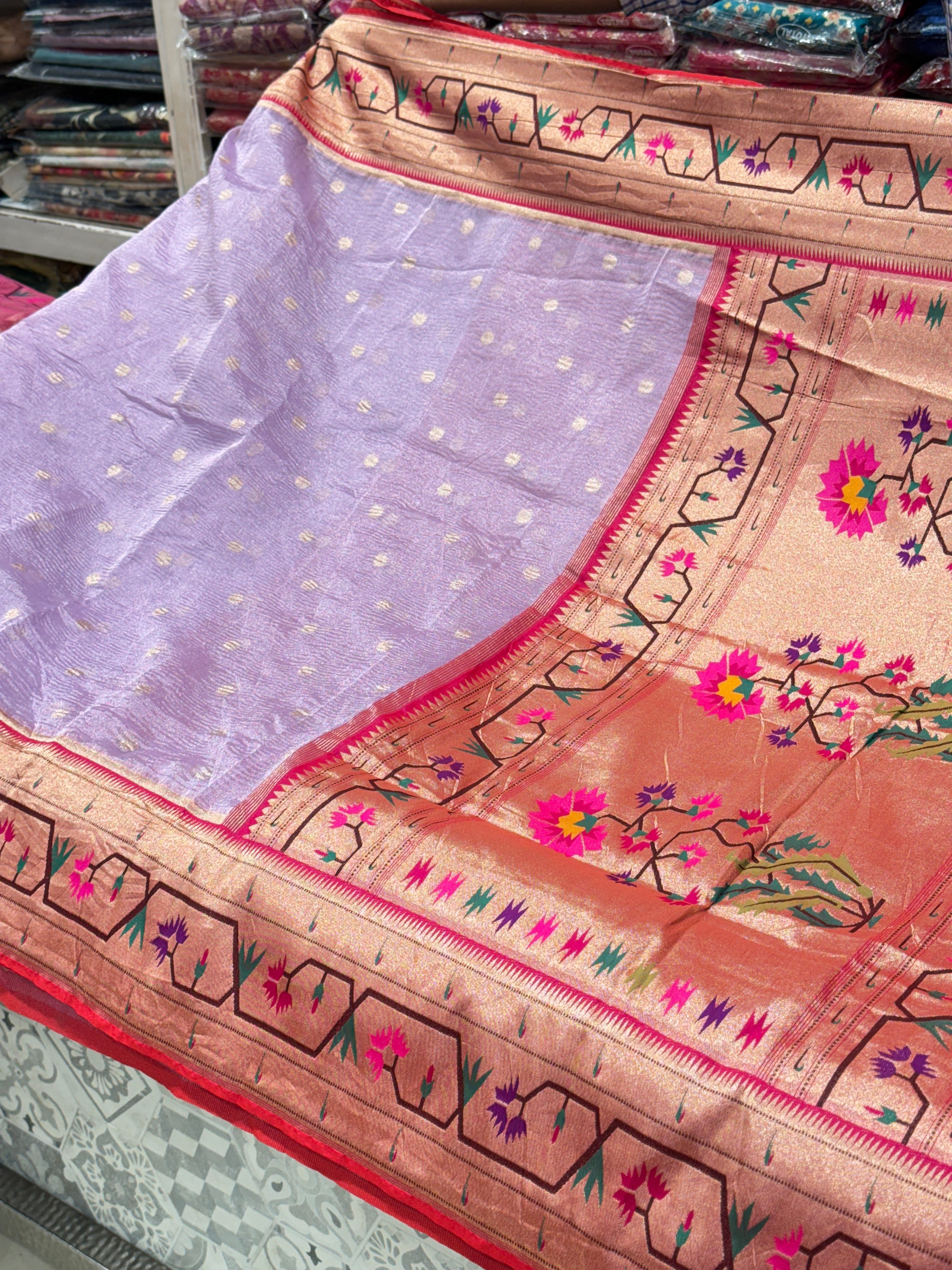 Lilac Crushed Tissue Paithani Saree