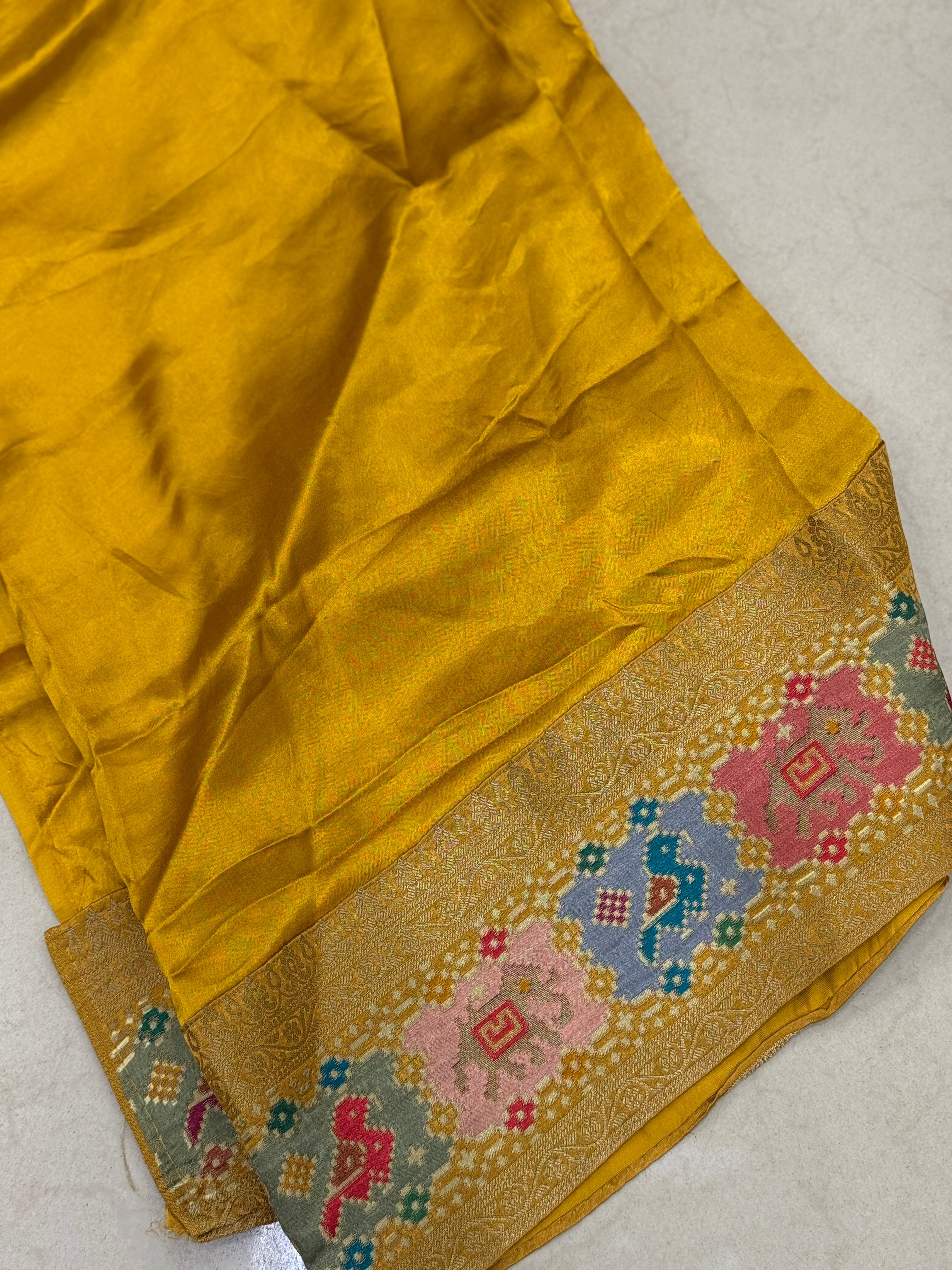 Mustard Yellow Banarasi Rangkat Fusion Patola Border Saree