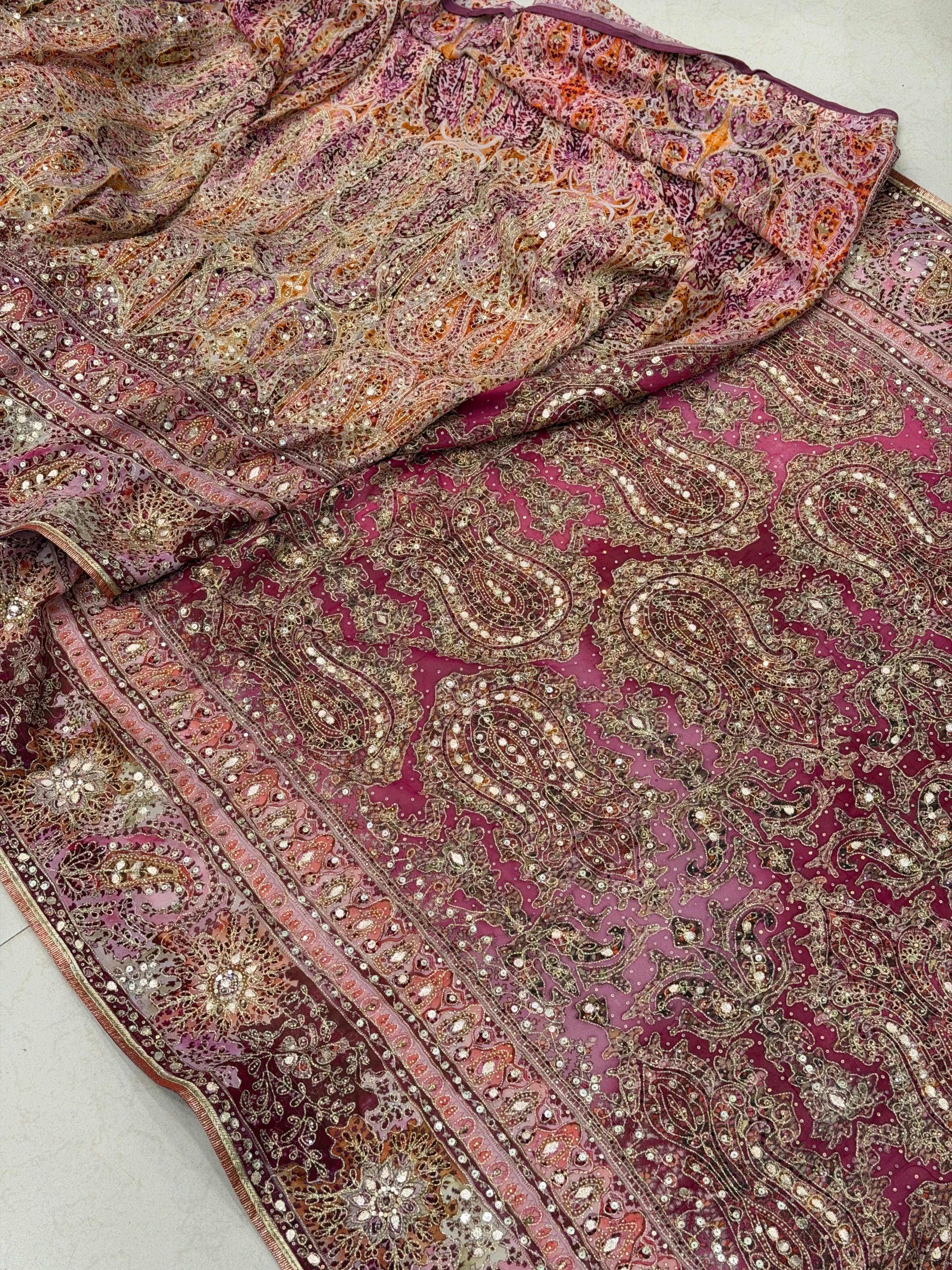 Pink Kashida Keri TT inspired Banarasi Crepe Hand Embroidery Saree