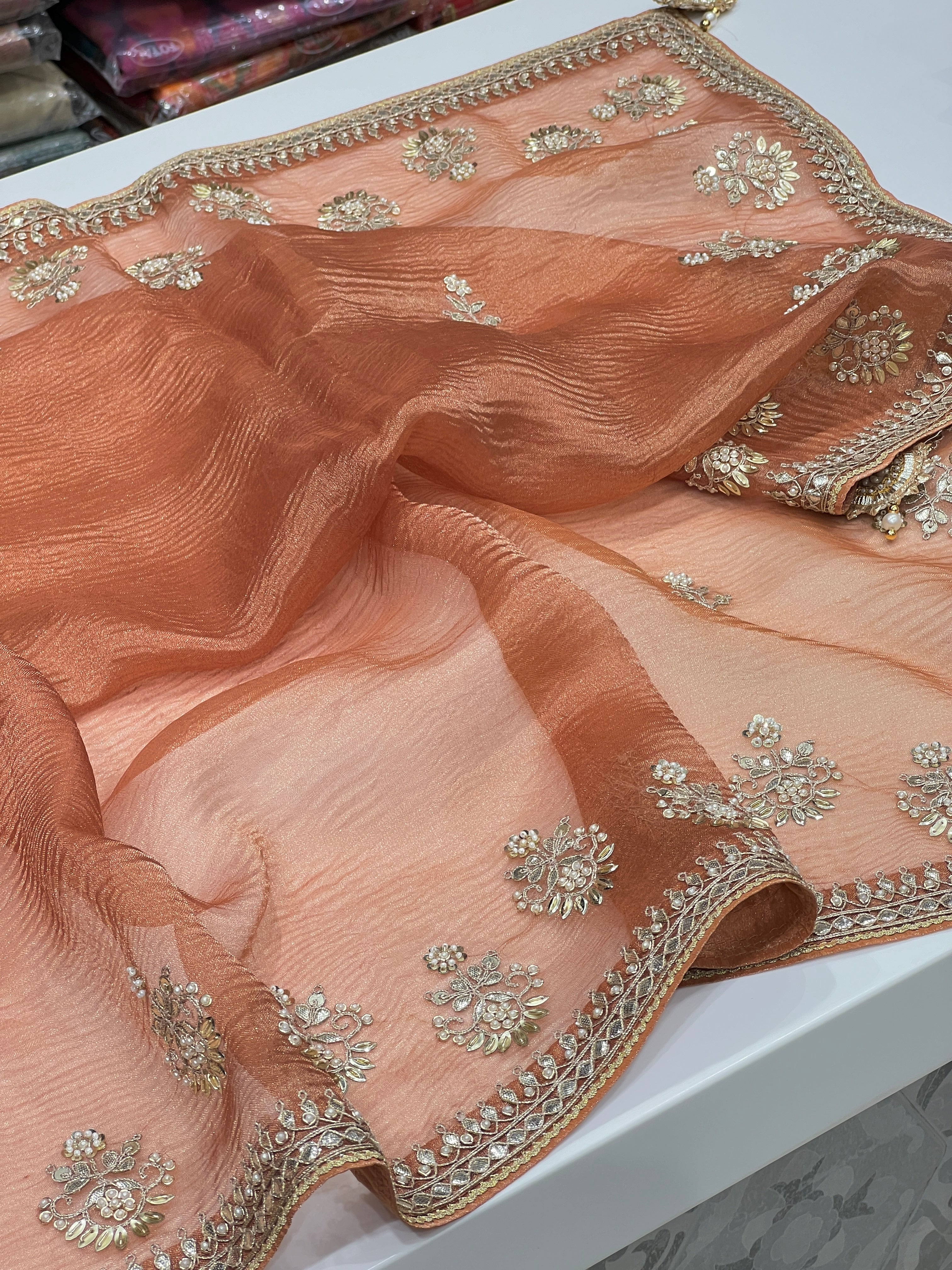 Crushed Tissue Gotapatti Saree