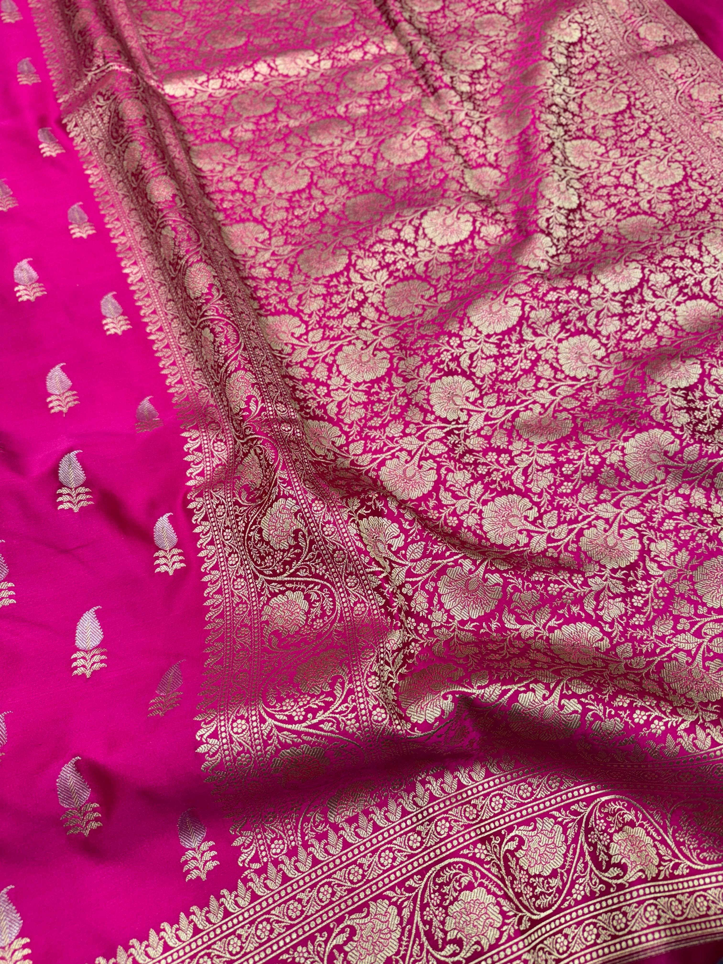 Rani Pink Banarasi Silk Sona Roopa Buttis Saree