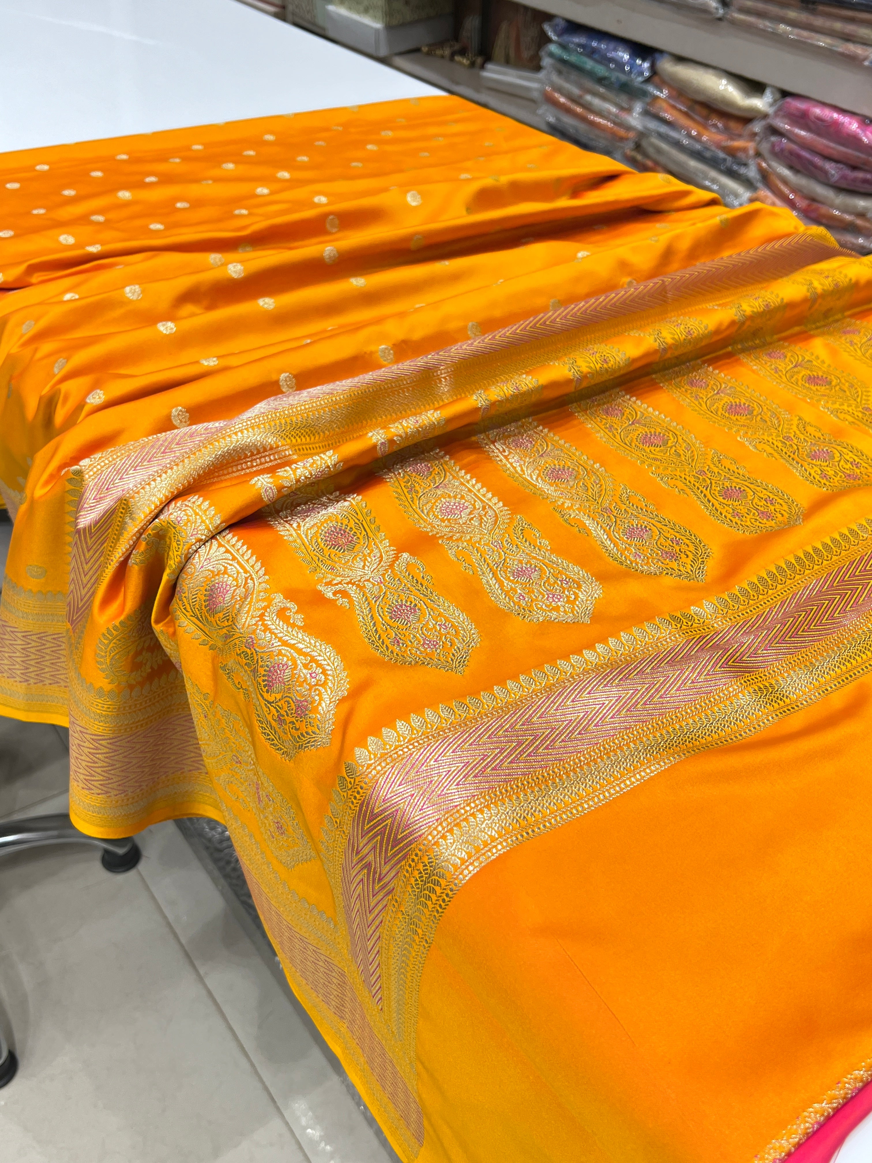 Mango Yellow Banarasi Small Chand Butti Saree