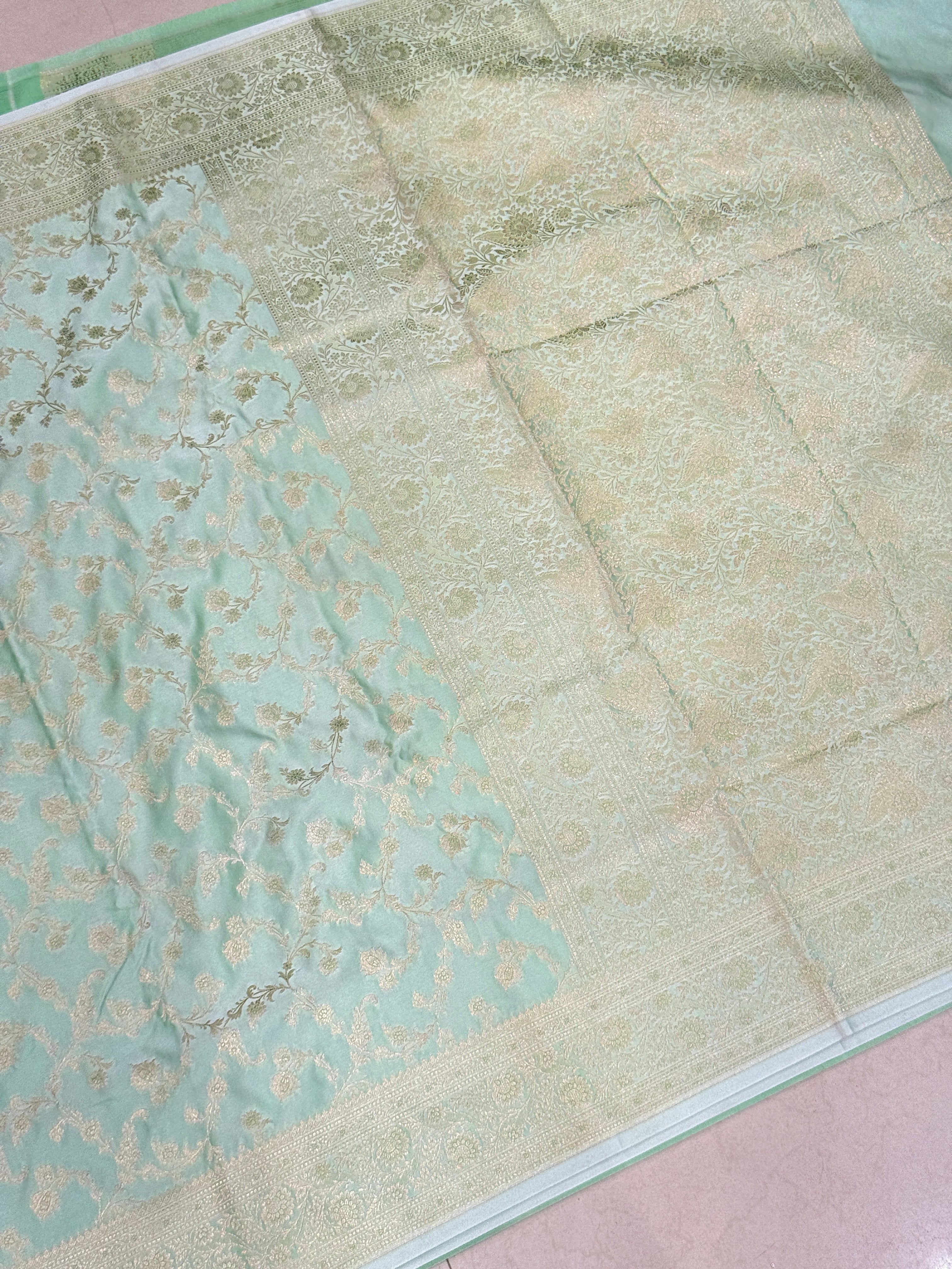 Pista Green Banarasi Silk Upside Down Border Saree