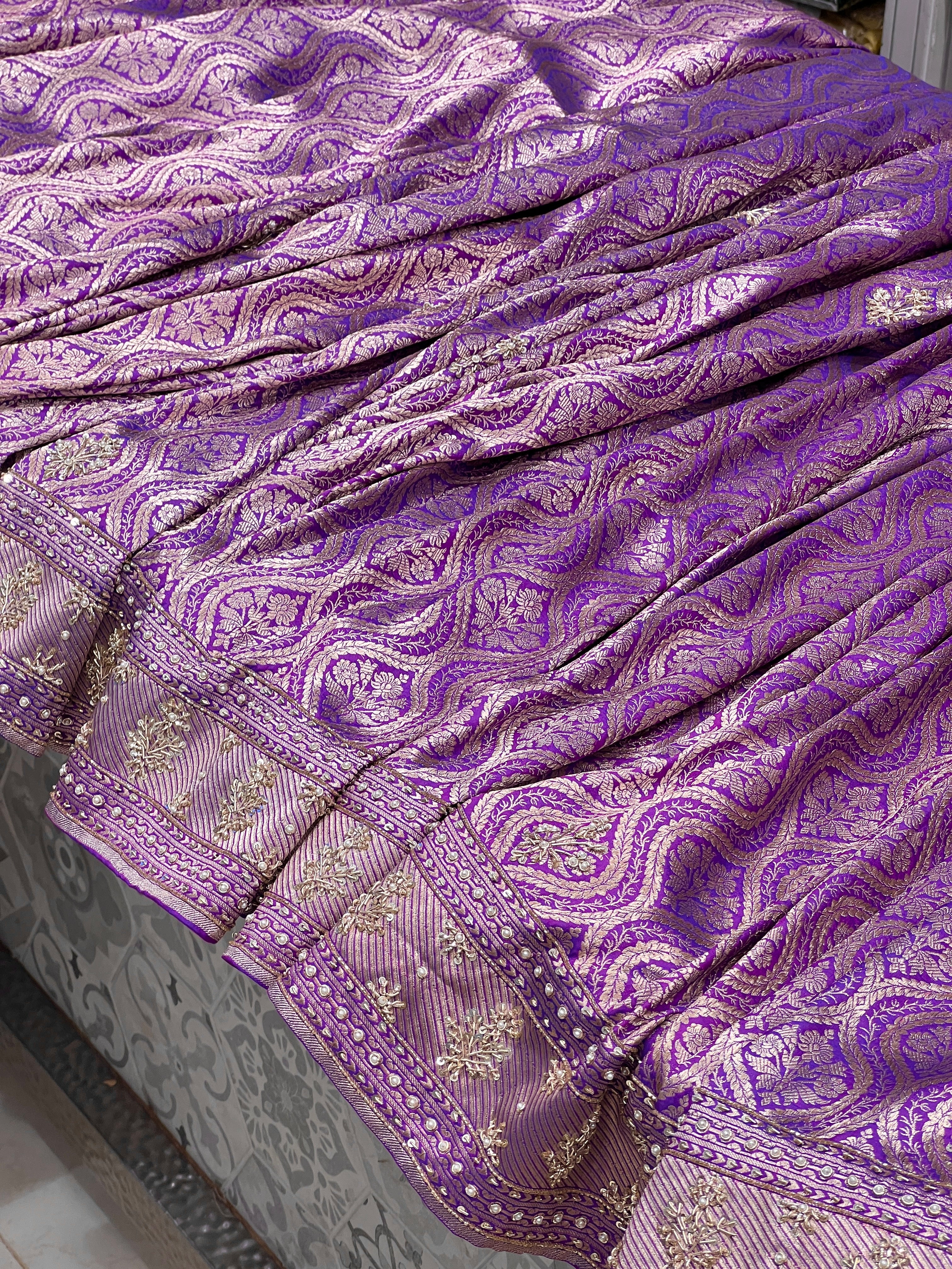 Purple Katan Silk Hand Embroidery Saree