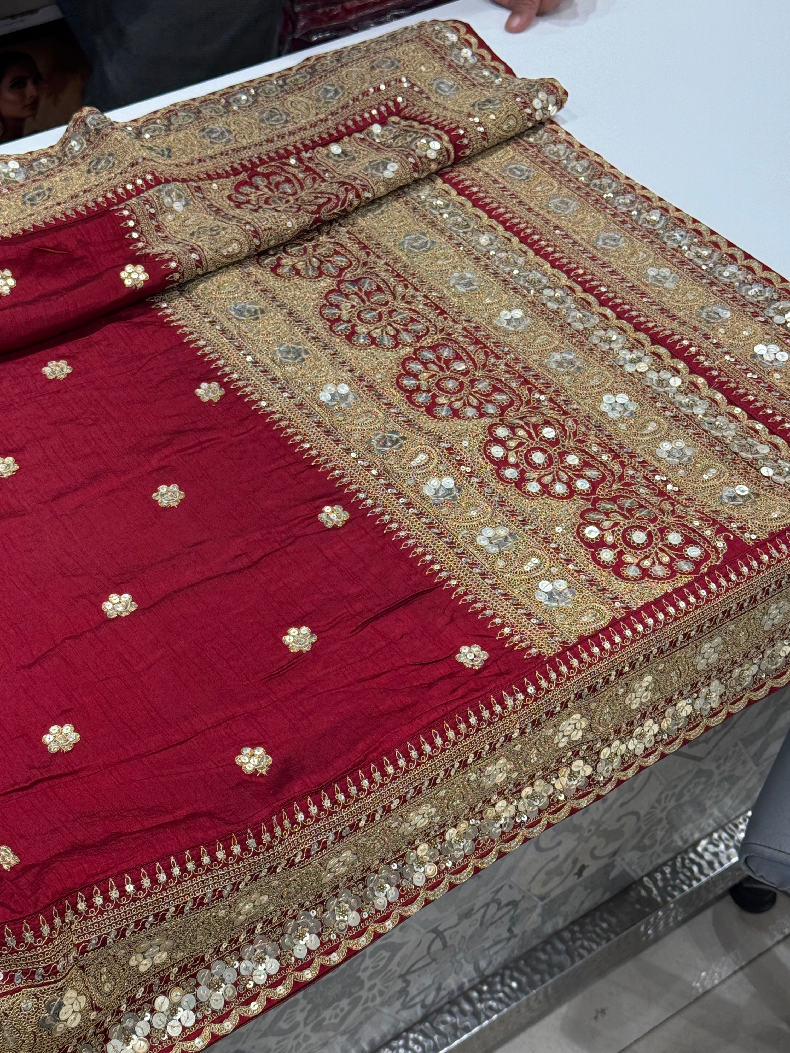Maroon Sabyasachi Inspired Marodi Embroidery Pure Silk Saree jaal pallu Saree