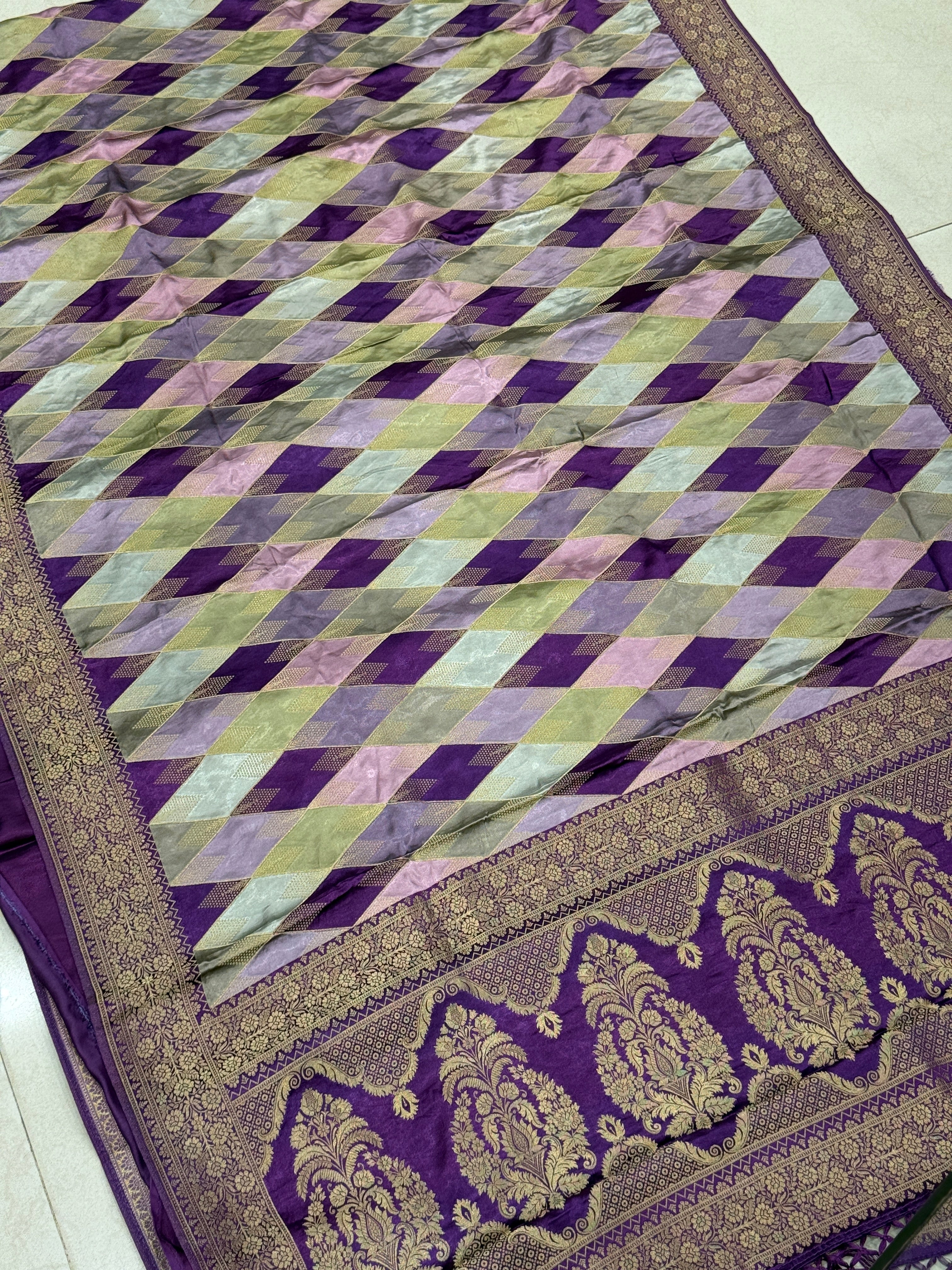 Violet Contemporary Kaju Katli Design Banarasi Modal Satin Rangkat Saree