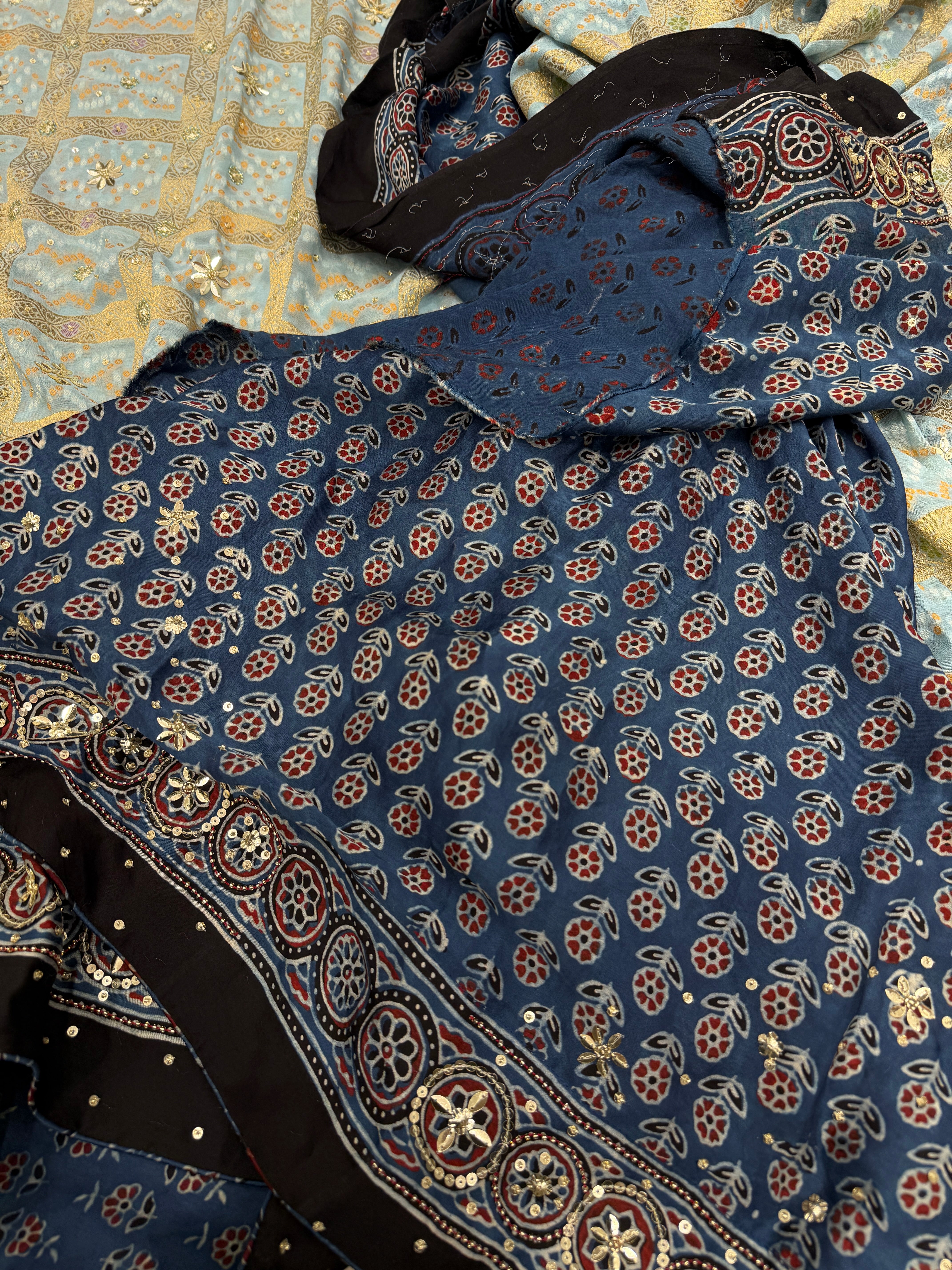 Light Blue Gharchola Georgette Ajrakh Hand Embroidery Saree