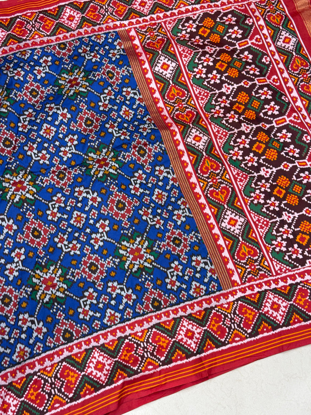 Red Blue Manekchowk Semi Silk Weaved Patan Patola Saree