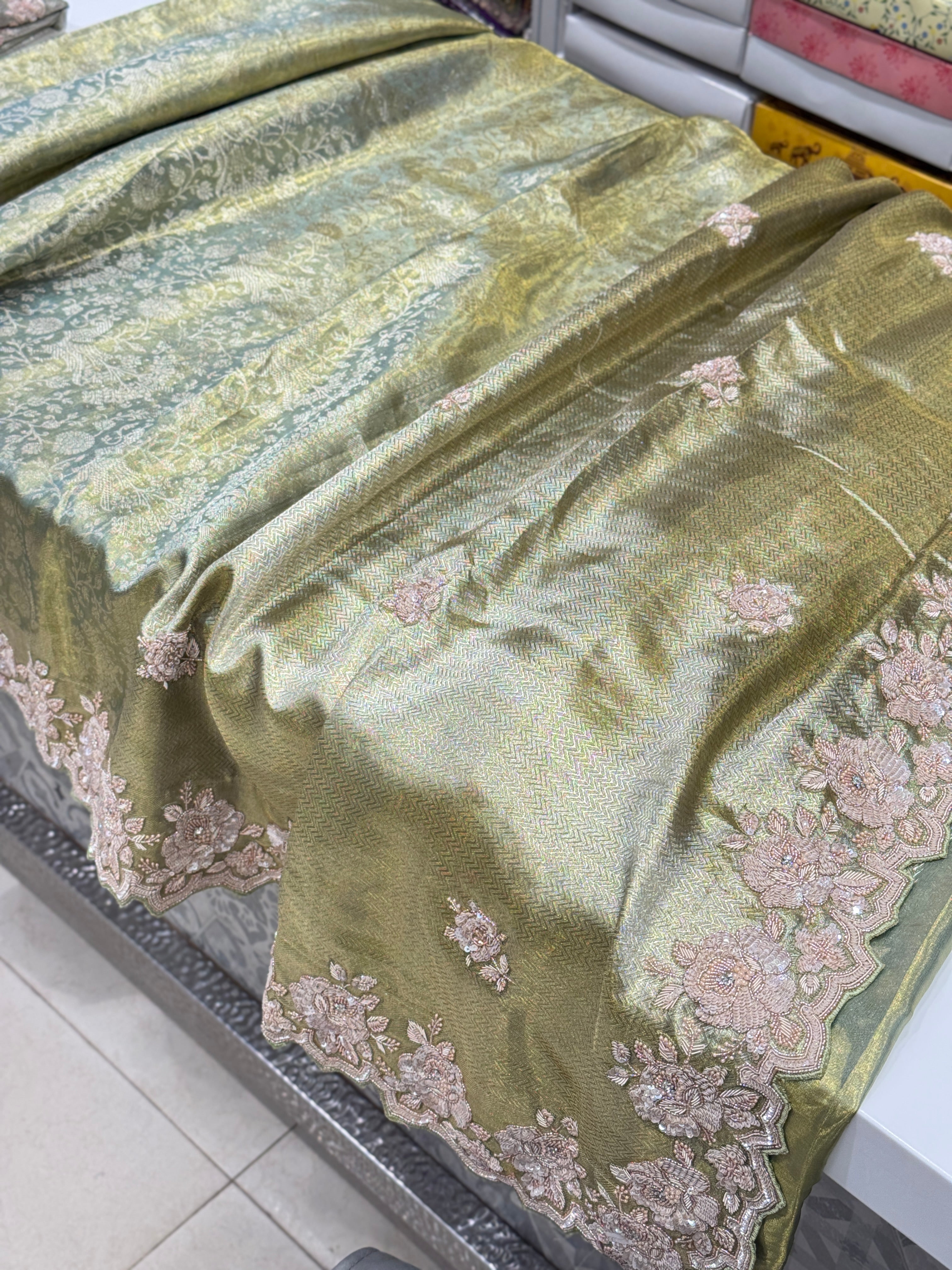 Green Kanjivaram Hand Embroidery Saree