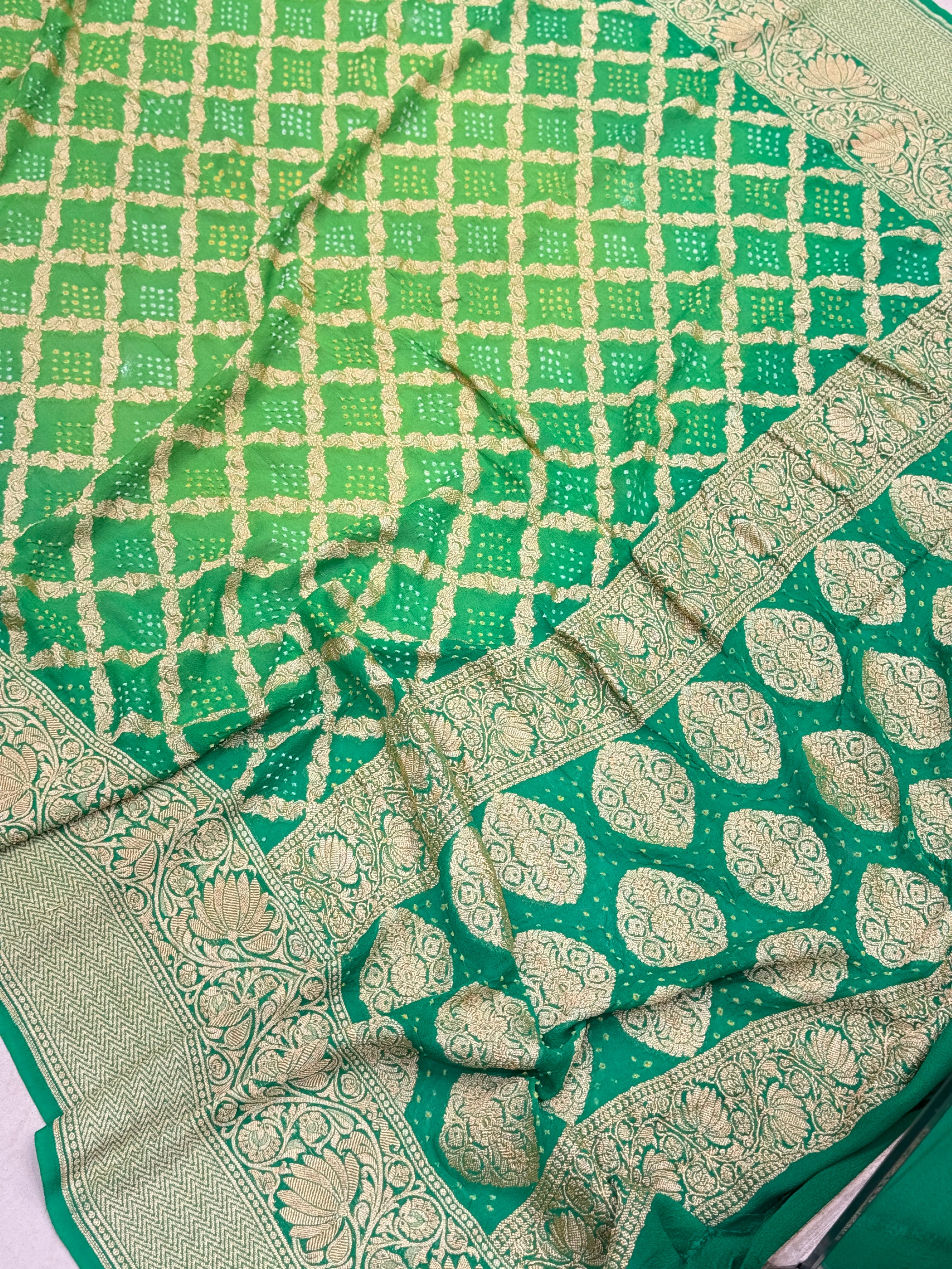 Shaded Green Handloom Bandhej Dupatta