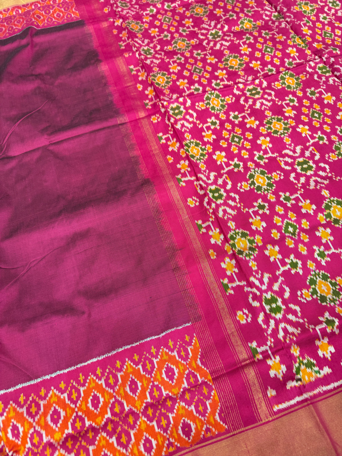 Wine Plain Ikkat Handloom Pure Silk Patola Saree