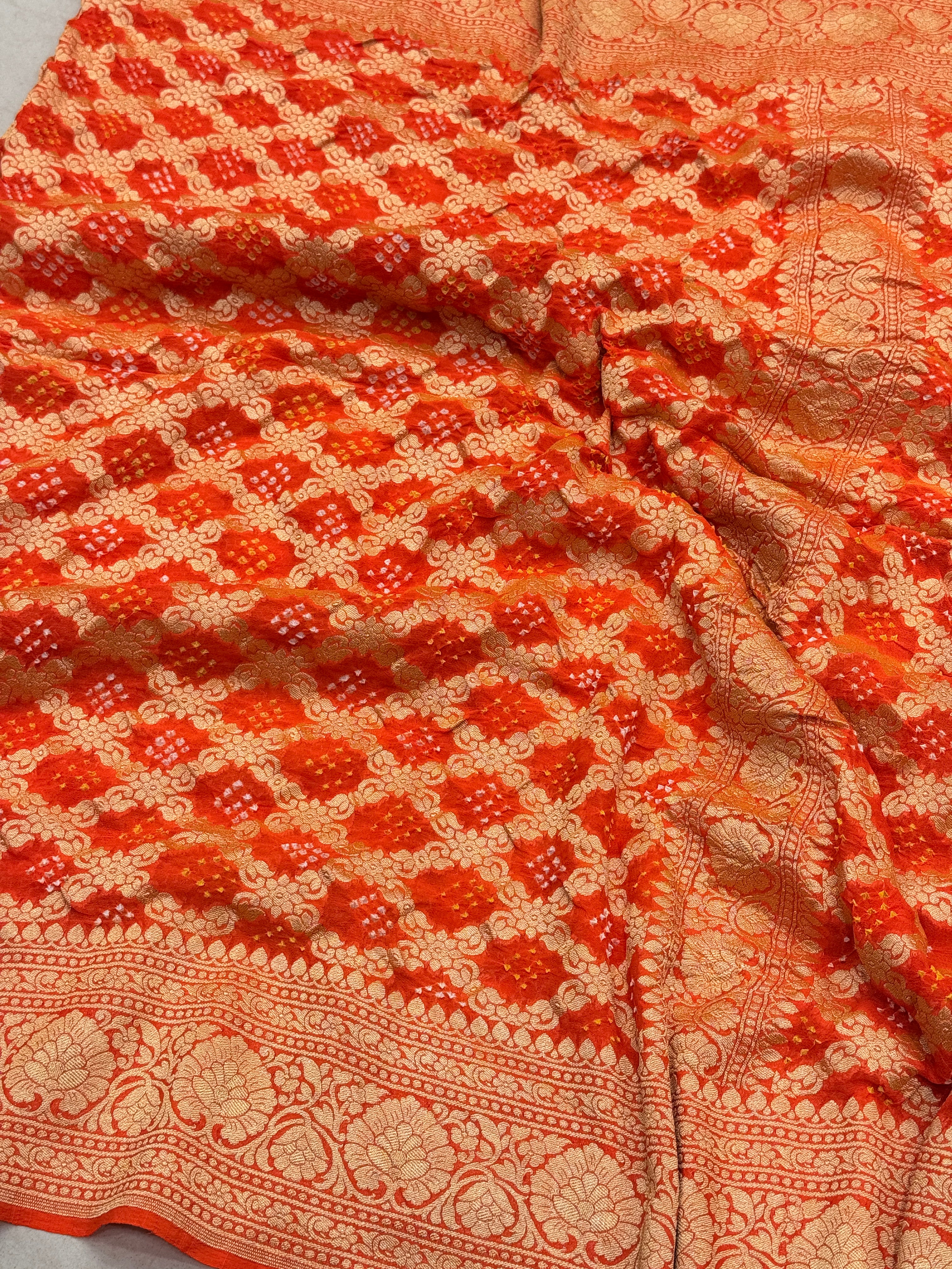 Orange Bandhej Bandhini Saree