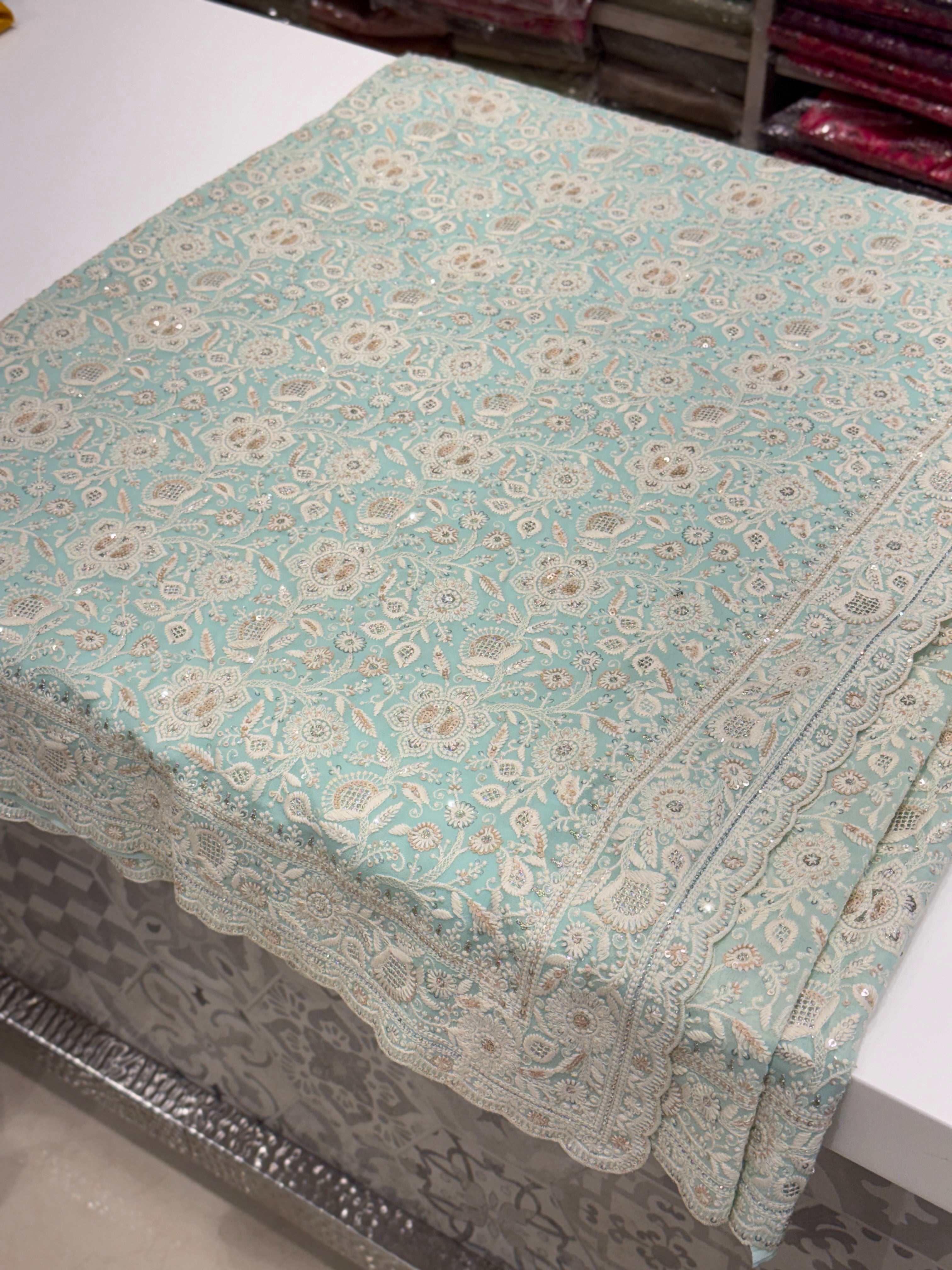 Blue Chikankari Small Scallop Design Saree