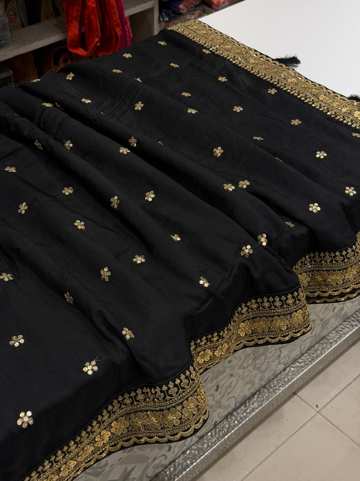 Black Pure Silk Sabyasachi Inspired Marodi Sequin Butti Saree