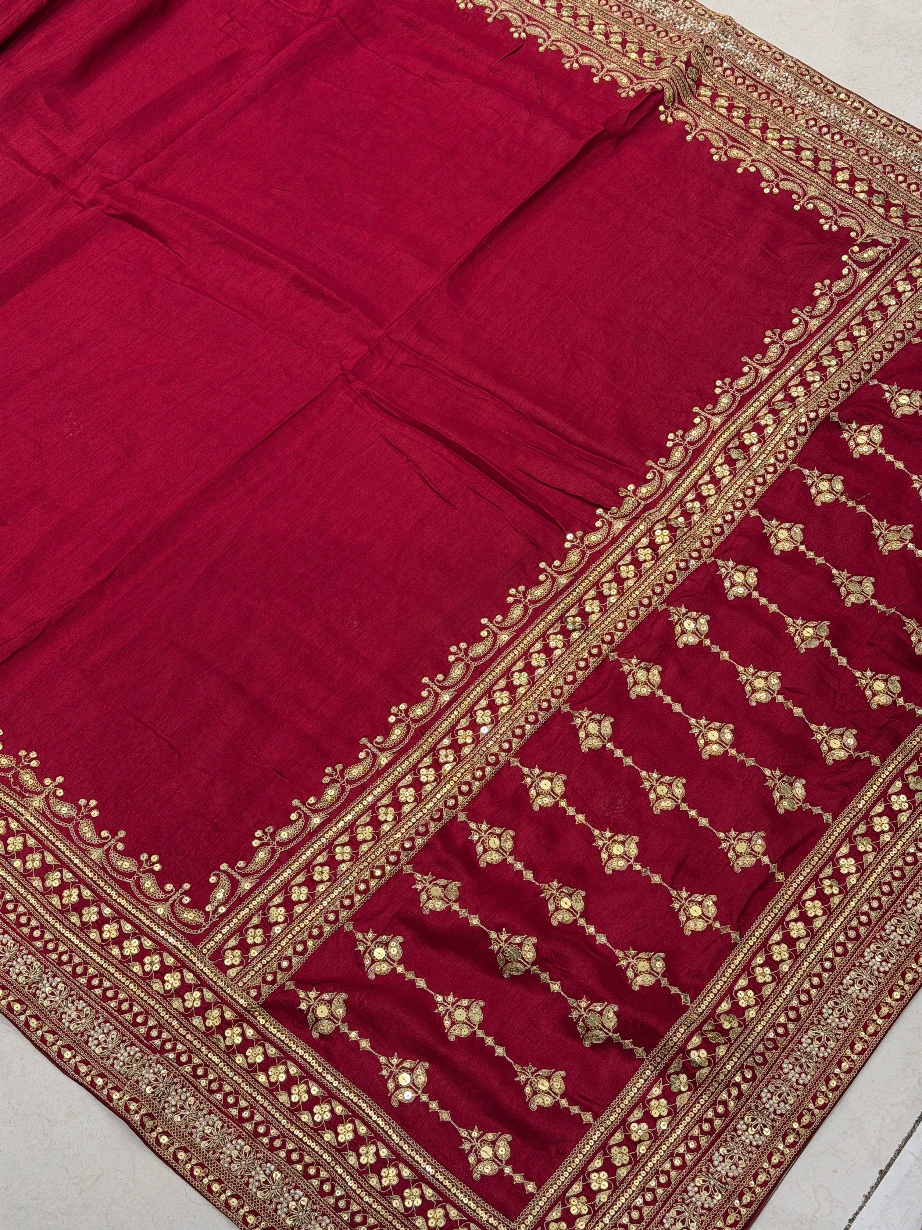 Maroon Pure Silk Sabyasachi Inspired Marodi Sequin Jaal Pallu Saree