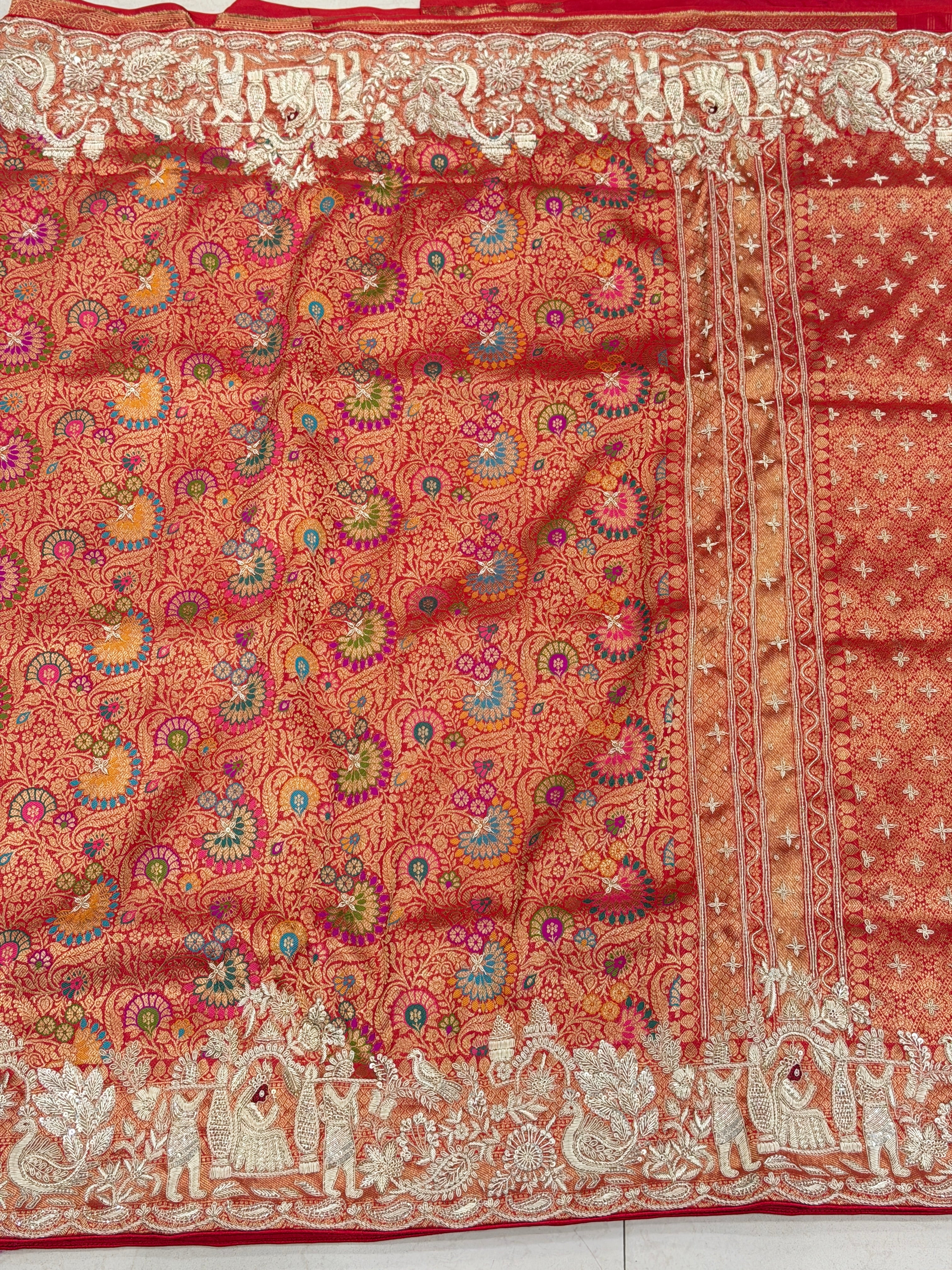 Red Khinkhwab Banarasi Hand Embroidery Zardosi Doli Edit Saree