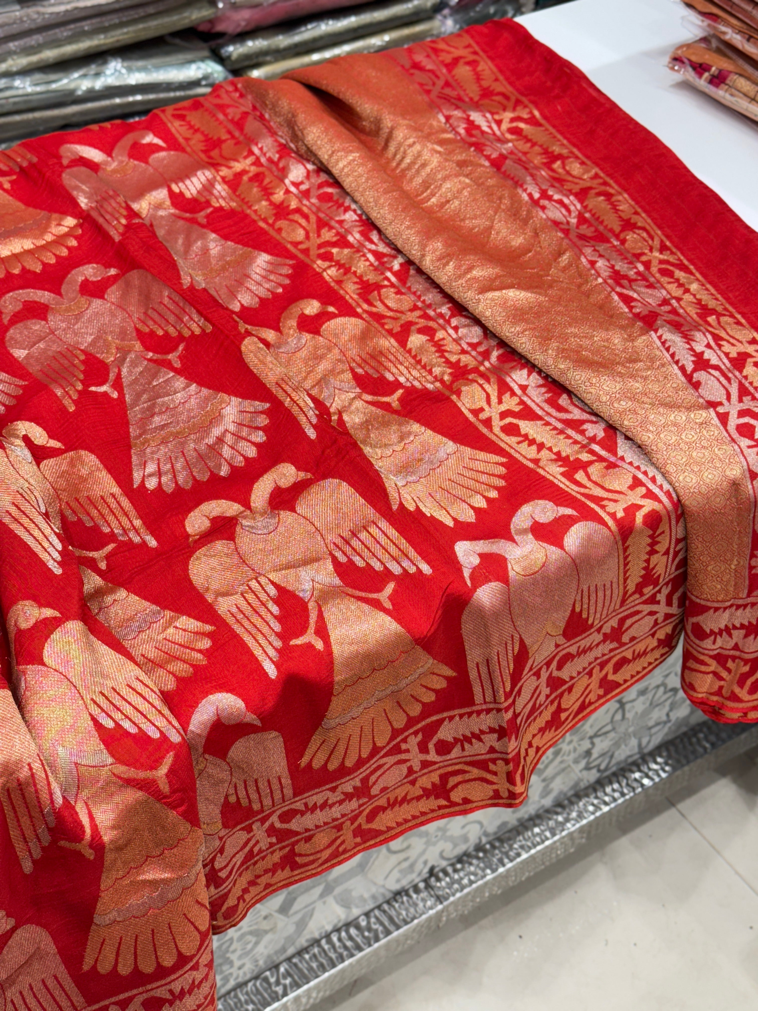 Red Nita Ambani Inspired Contemporary Banarasi Munga Saree