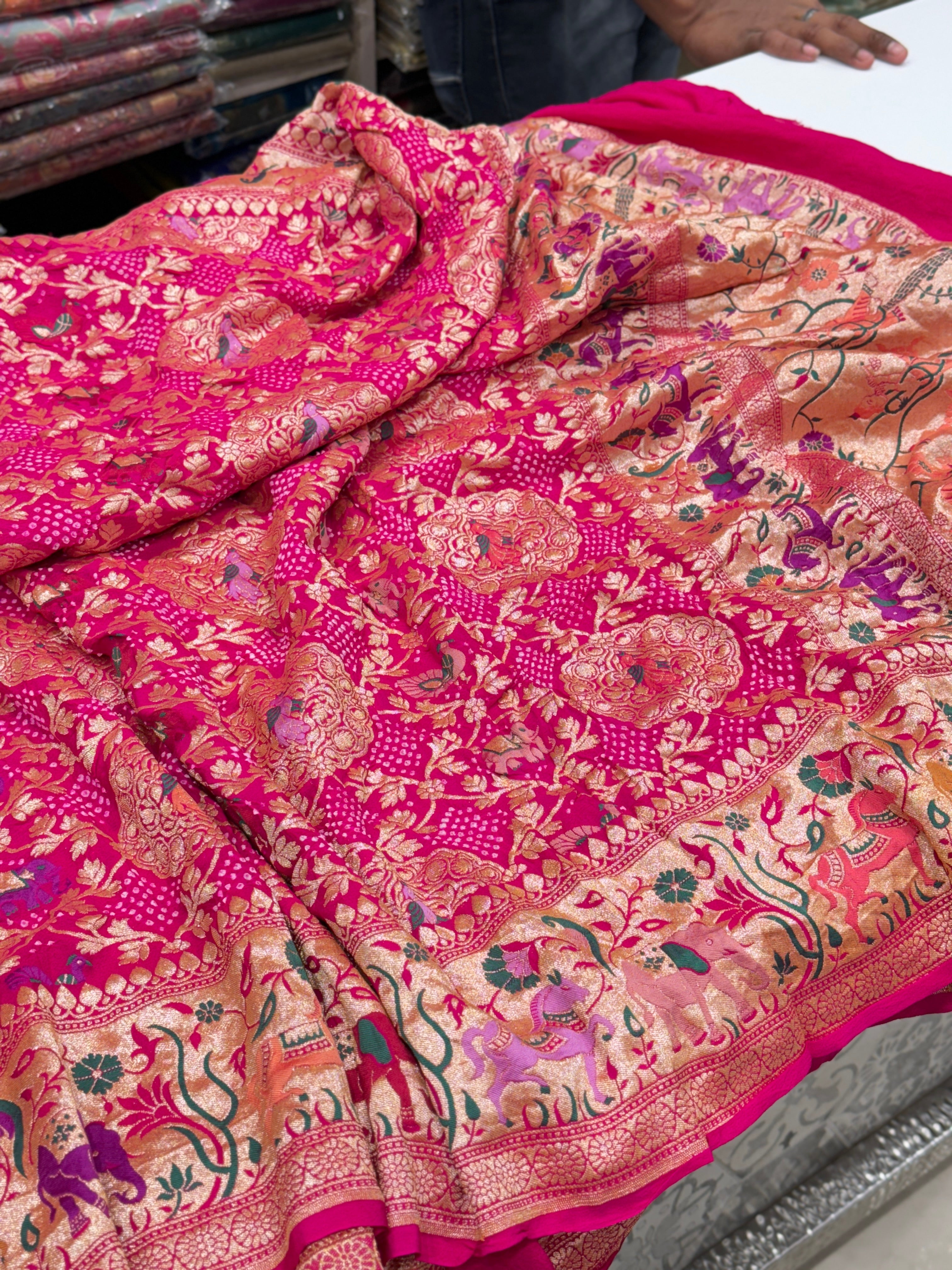 Rani Pink Luxury Bandhej Meenakari Saree