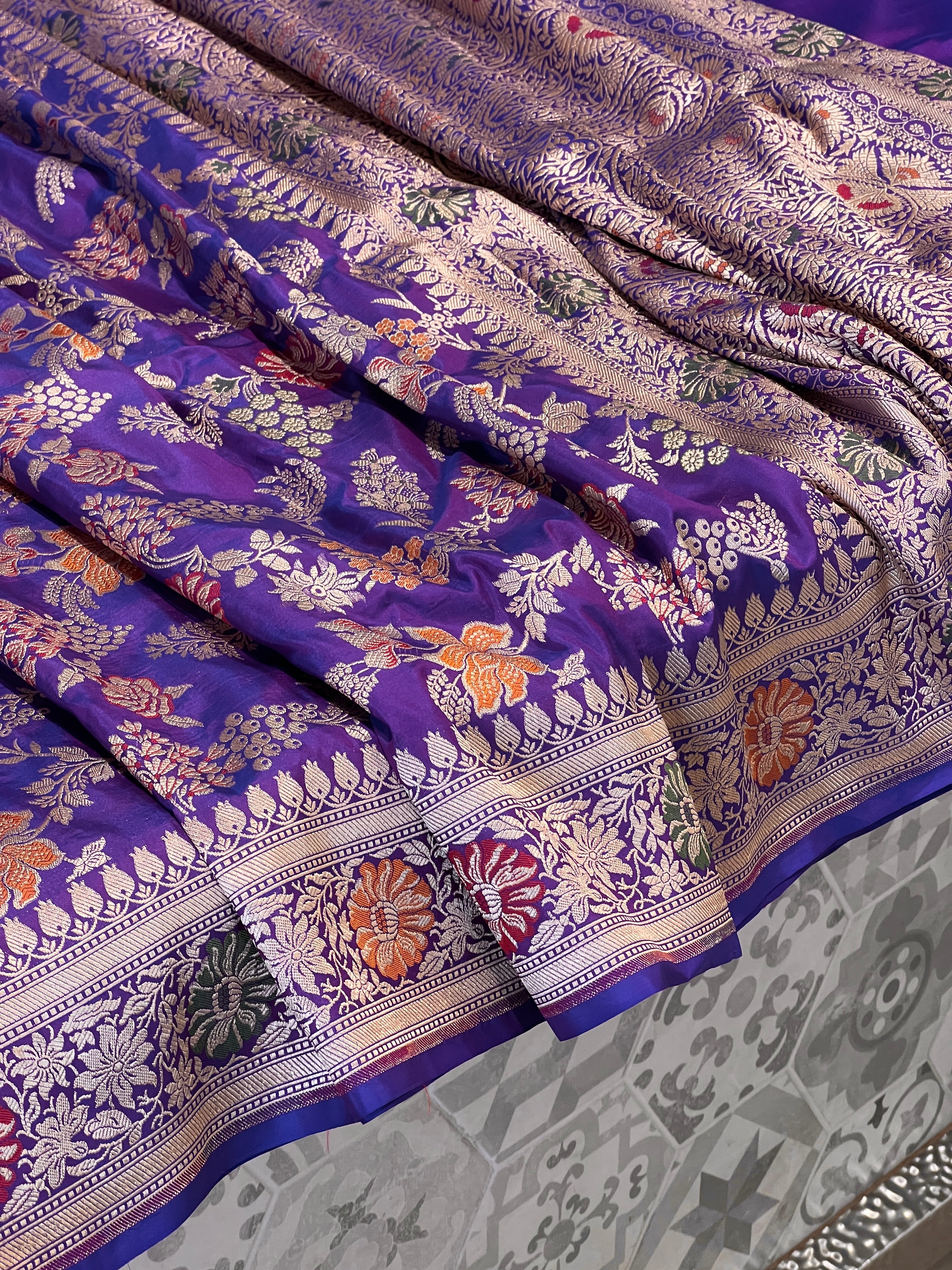 Purple Meenakari Katan Silk Saree