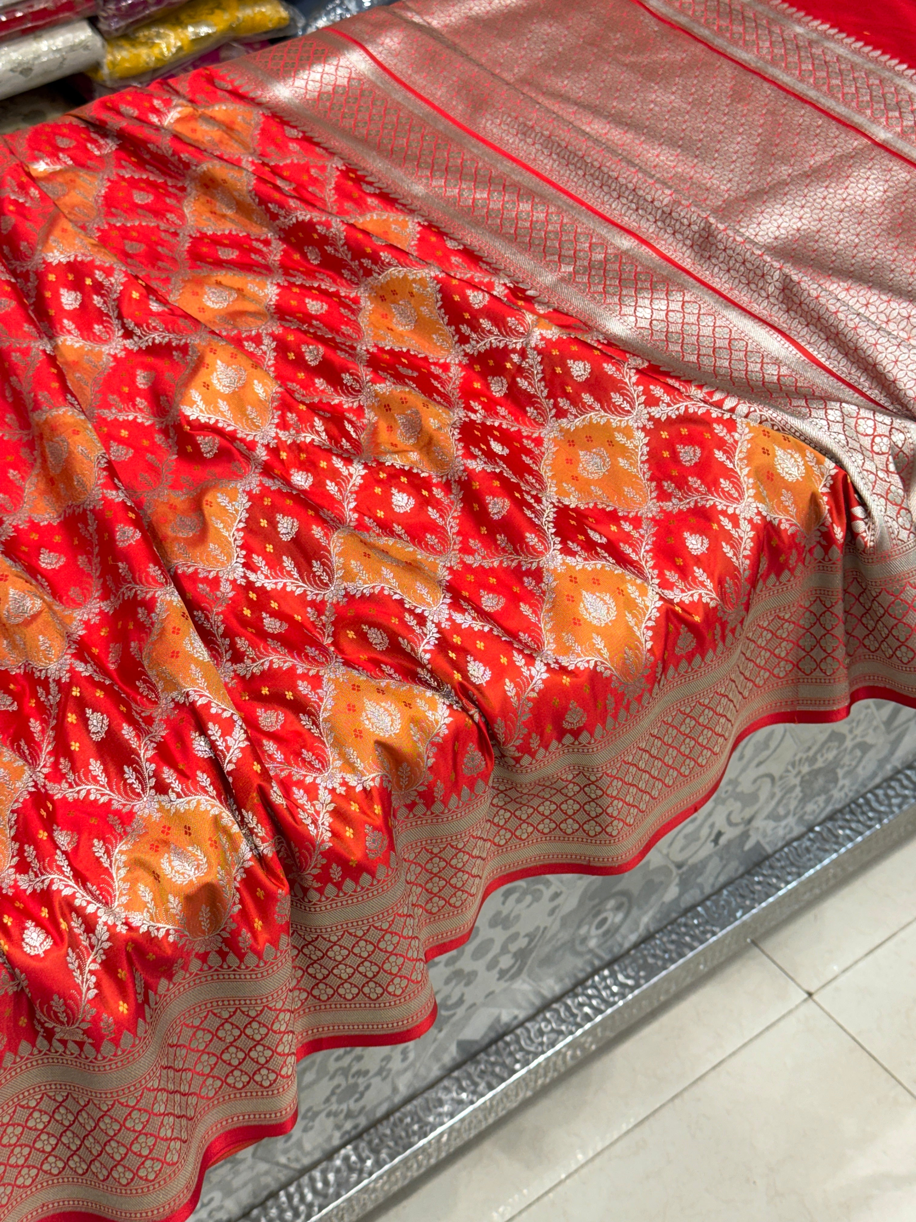 Orange Yellow Rangkat Banarasi Silk Saree